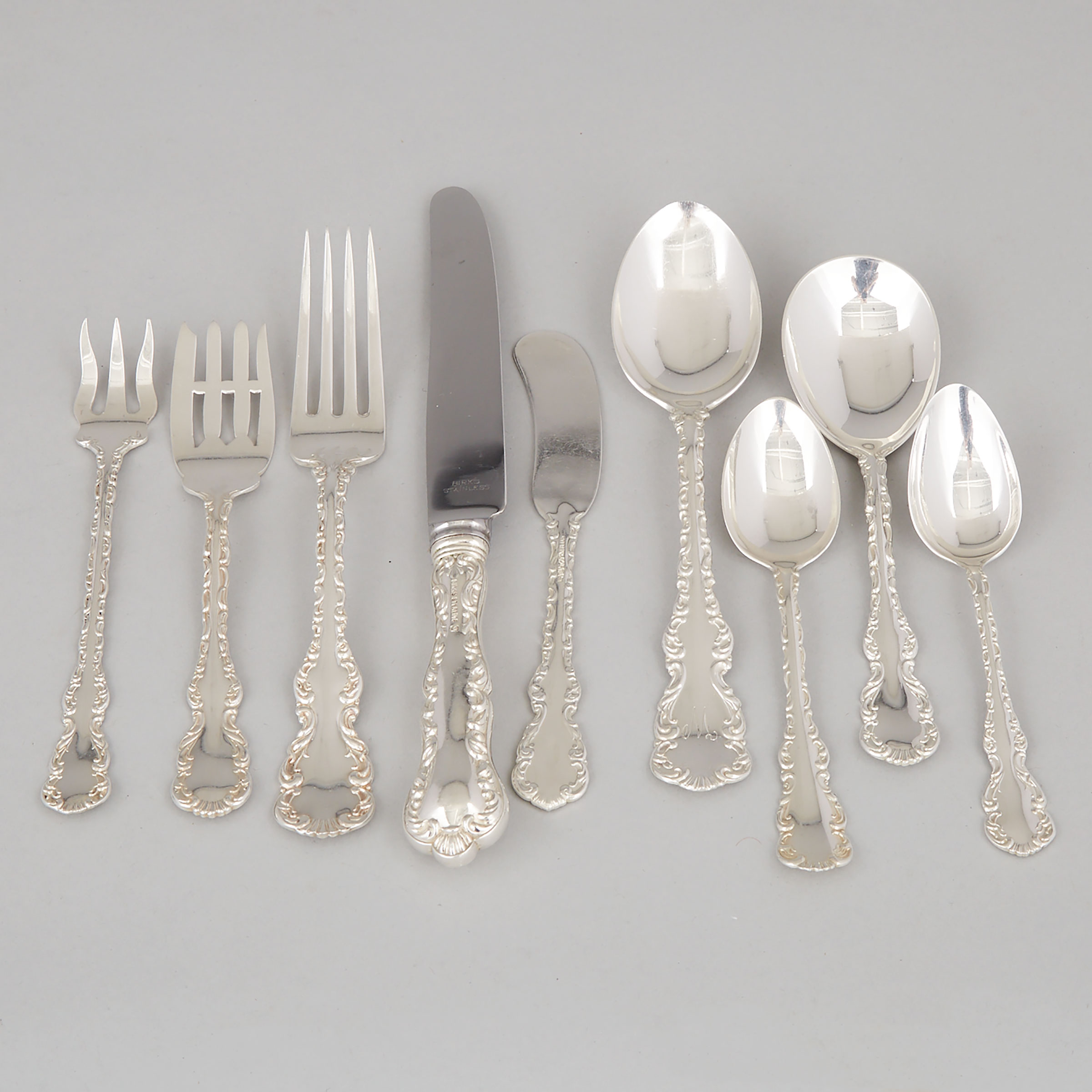 Canadian Silver ‘Louis XV’ Pattern Flatware Service, Henry Birks & Sons, Montreal, Que. and Roden Bros., Toronto, Ont., 20th century