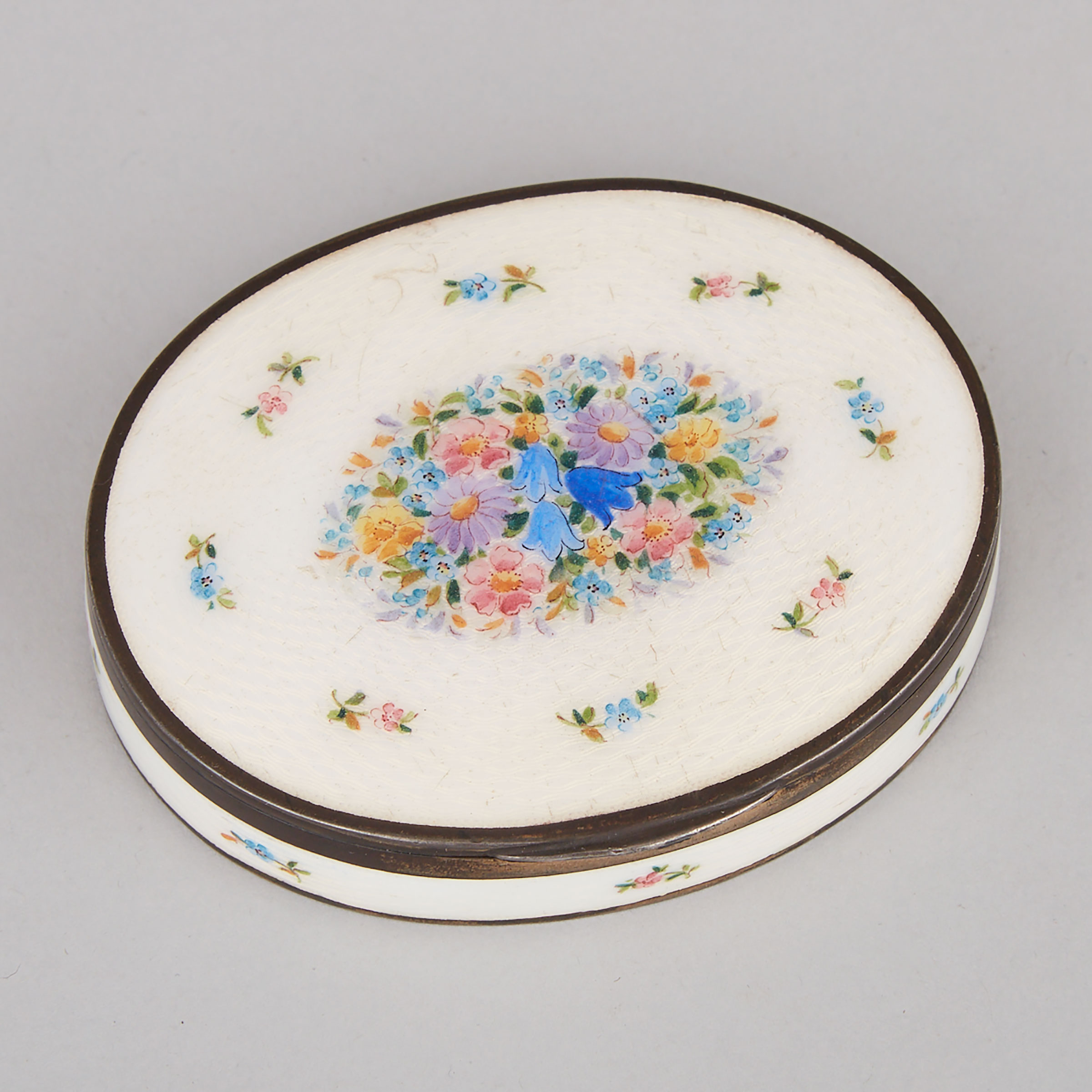 Austro-Hungarian Silver and Enamel Oval Box, Vienna, early 20th century