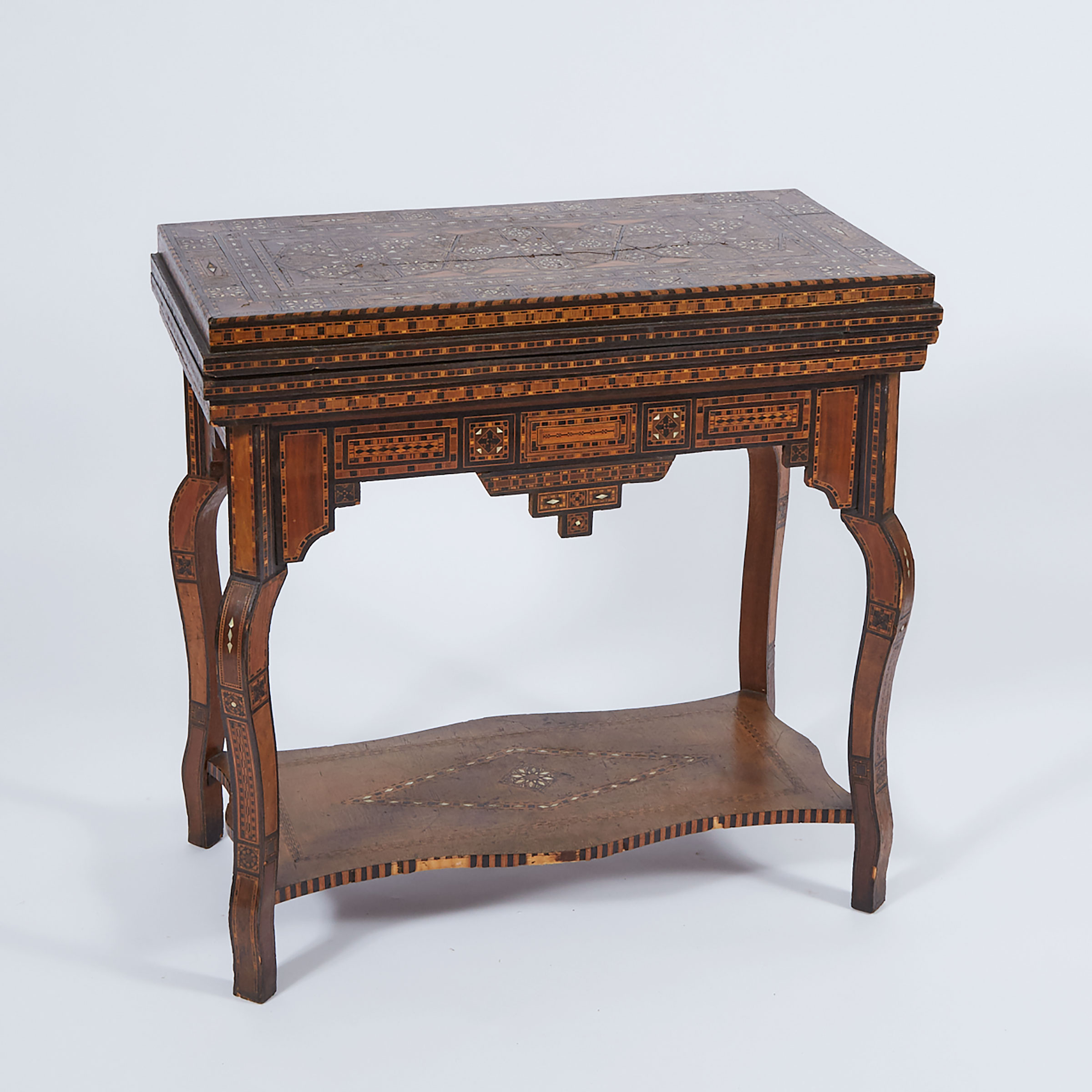 Syrian Parquetry Inlaid Fold-Over  Games Table, 19th/early 20th century