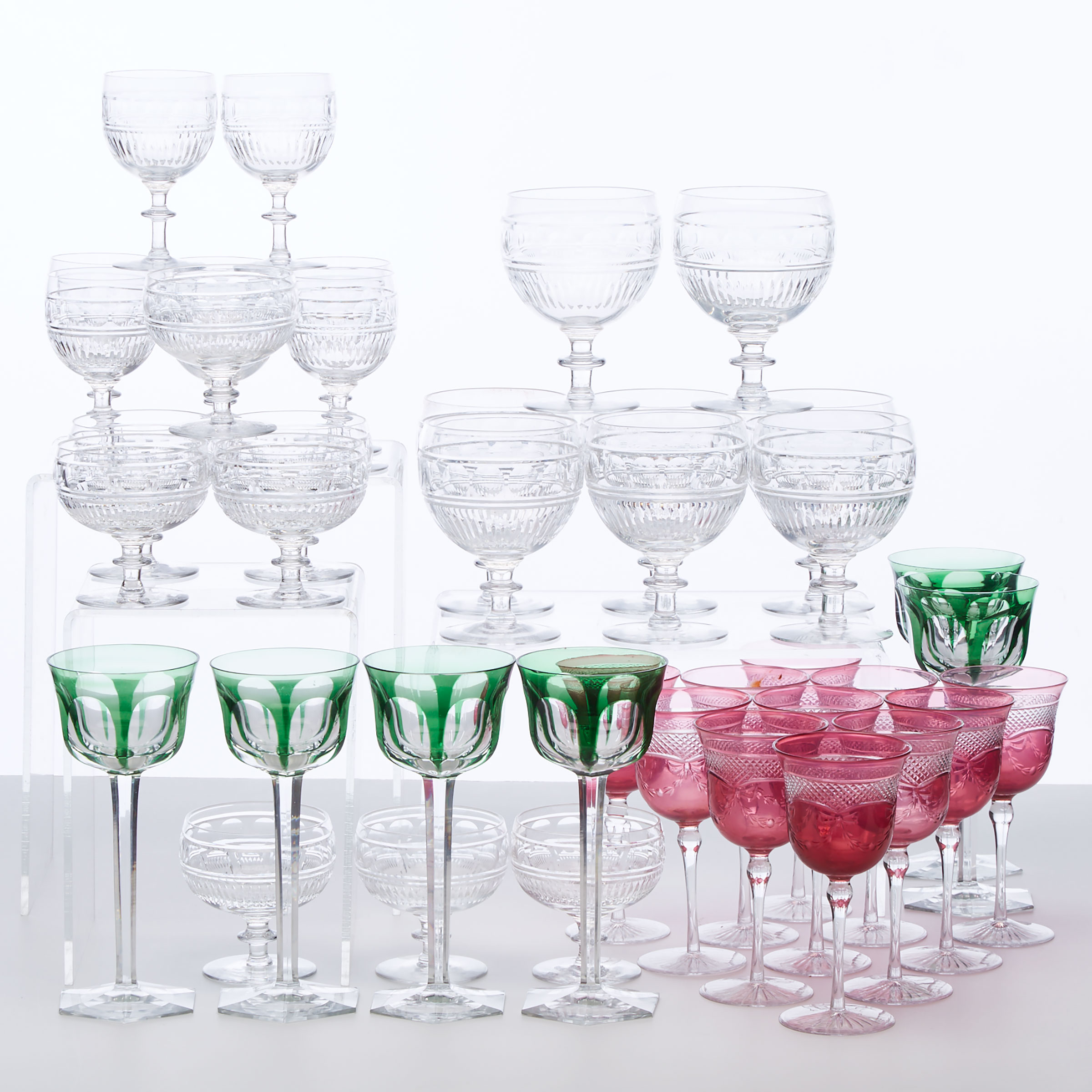 Group of Webb Corbett and other Coloured Cut Glass Stemware, 20th century