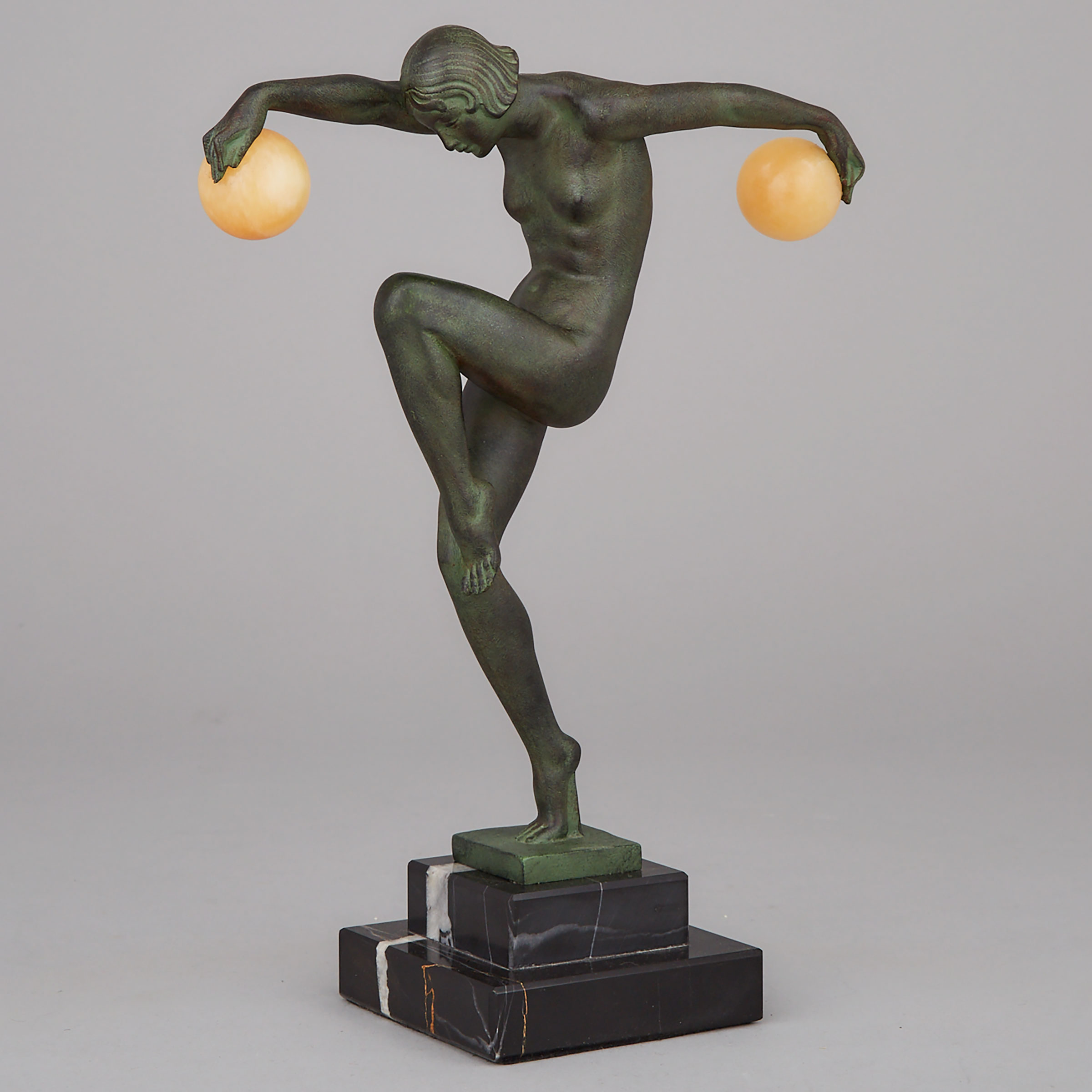 French Art Deco Bronze Patinated Metal Figure of a Ball Dancer, 20th century