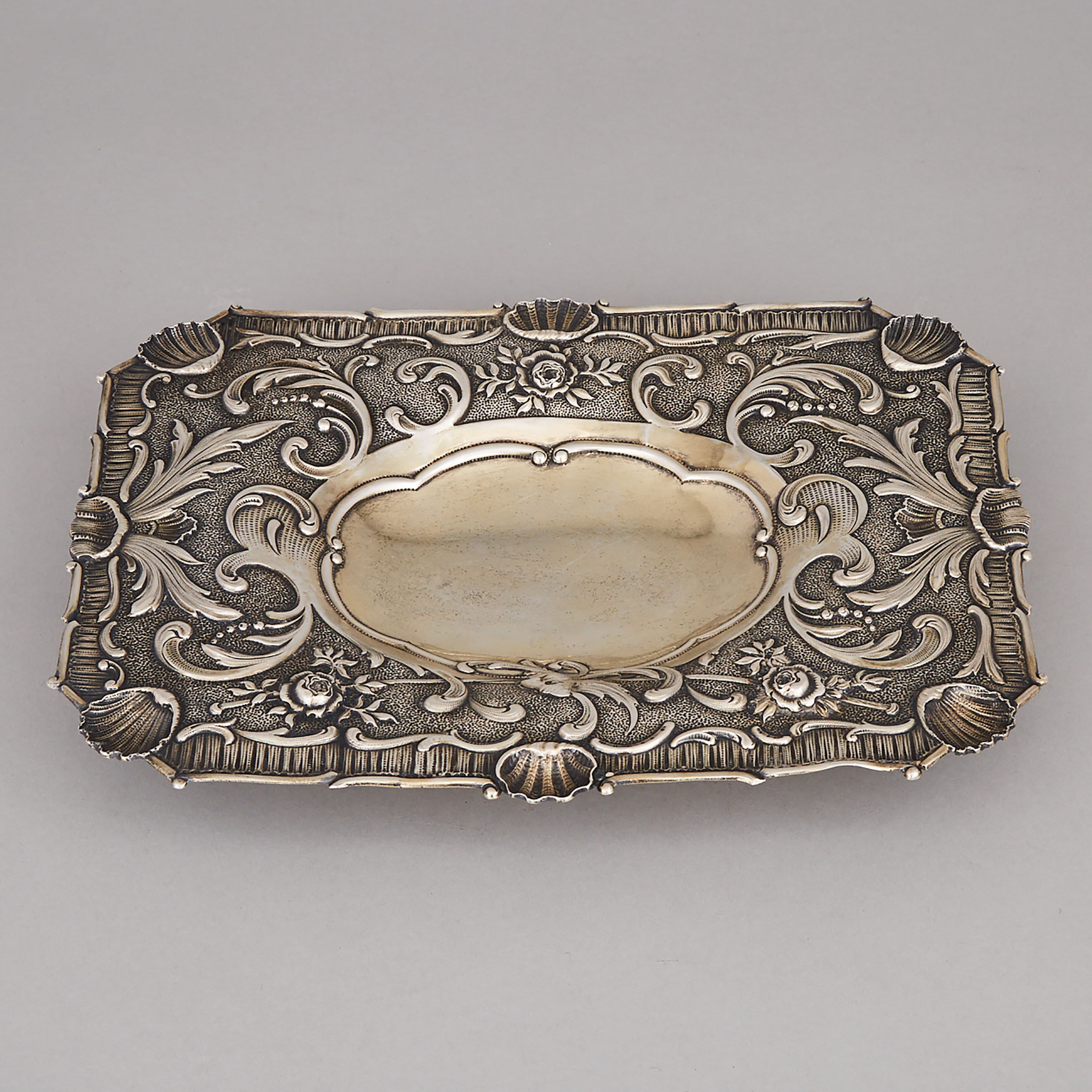 Continental Silver Repoussé Oblong Dish, early 20th century