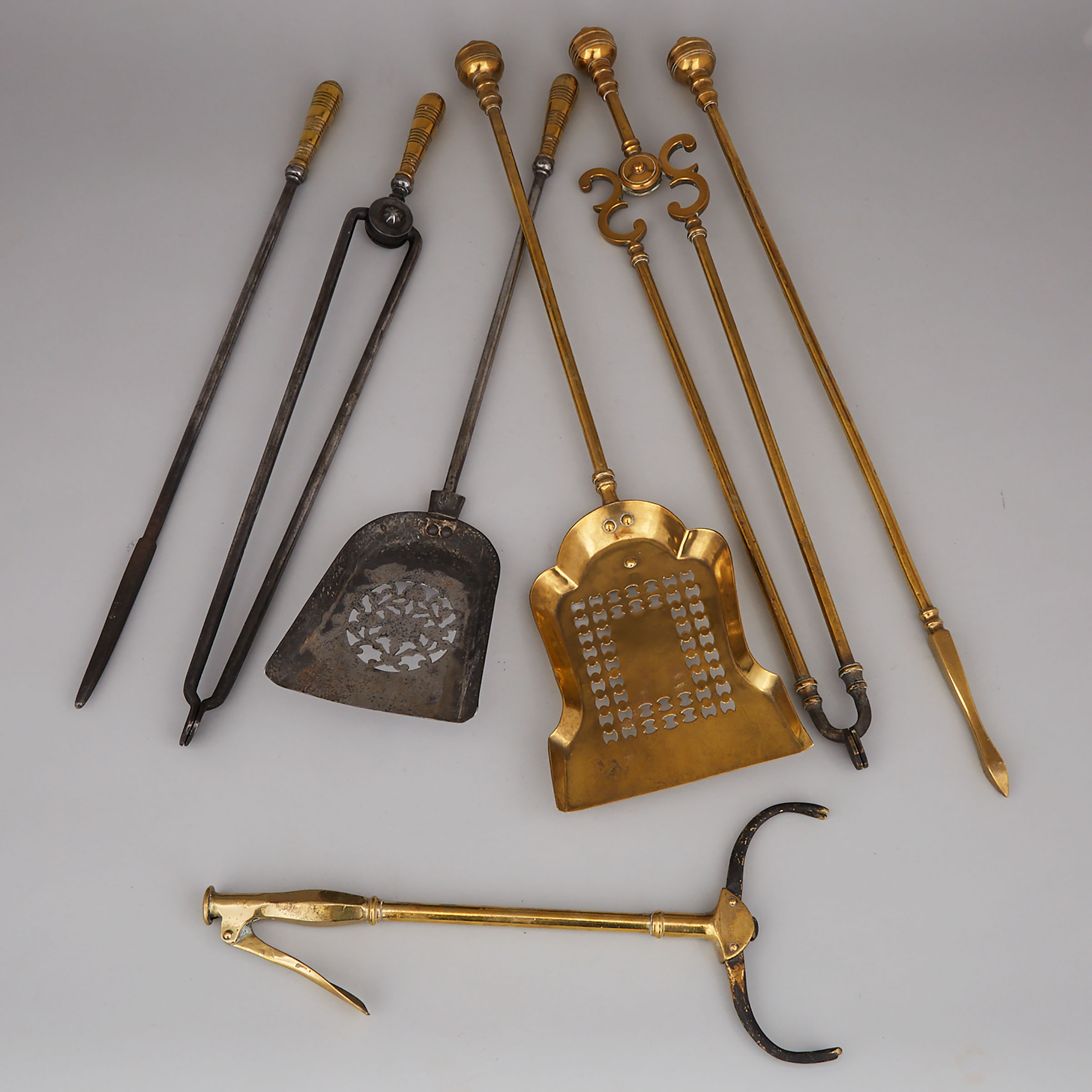 Two Sets of Victorian Fireplace Tools, 19th century