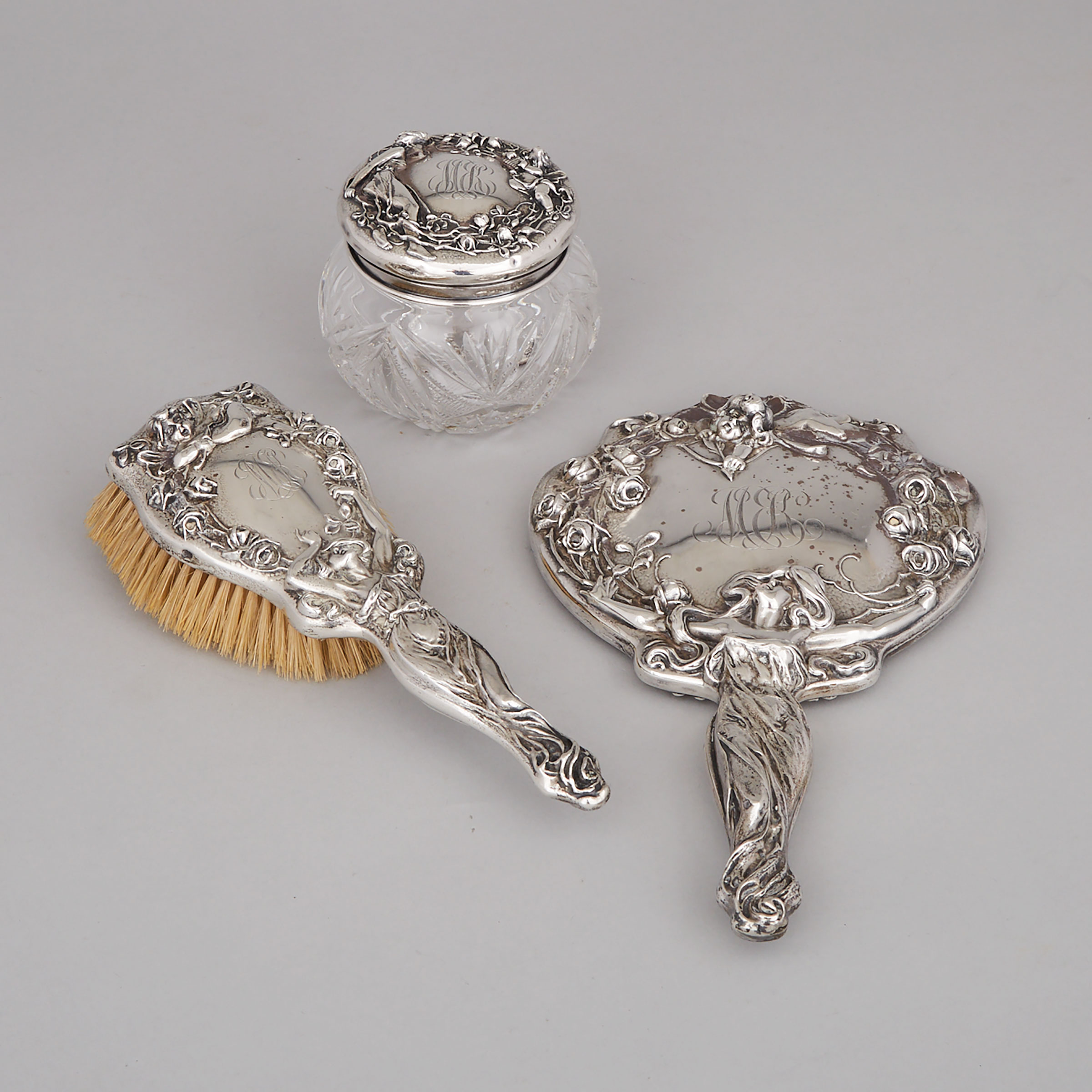 American Art Nouveau Silver Dressing Table Set, early 20th century