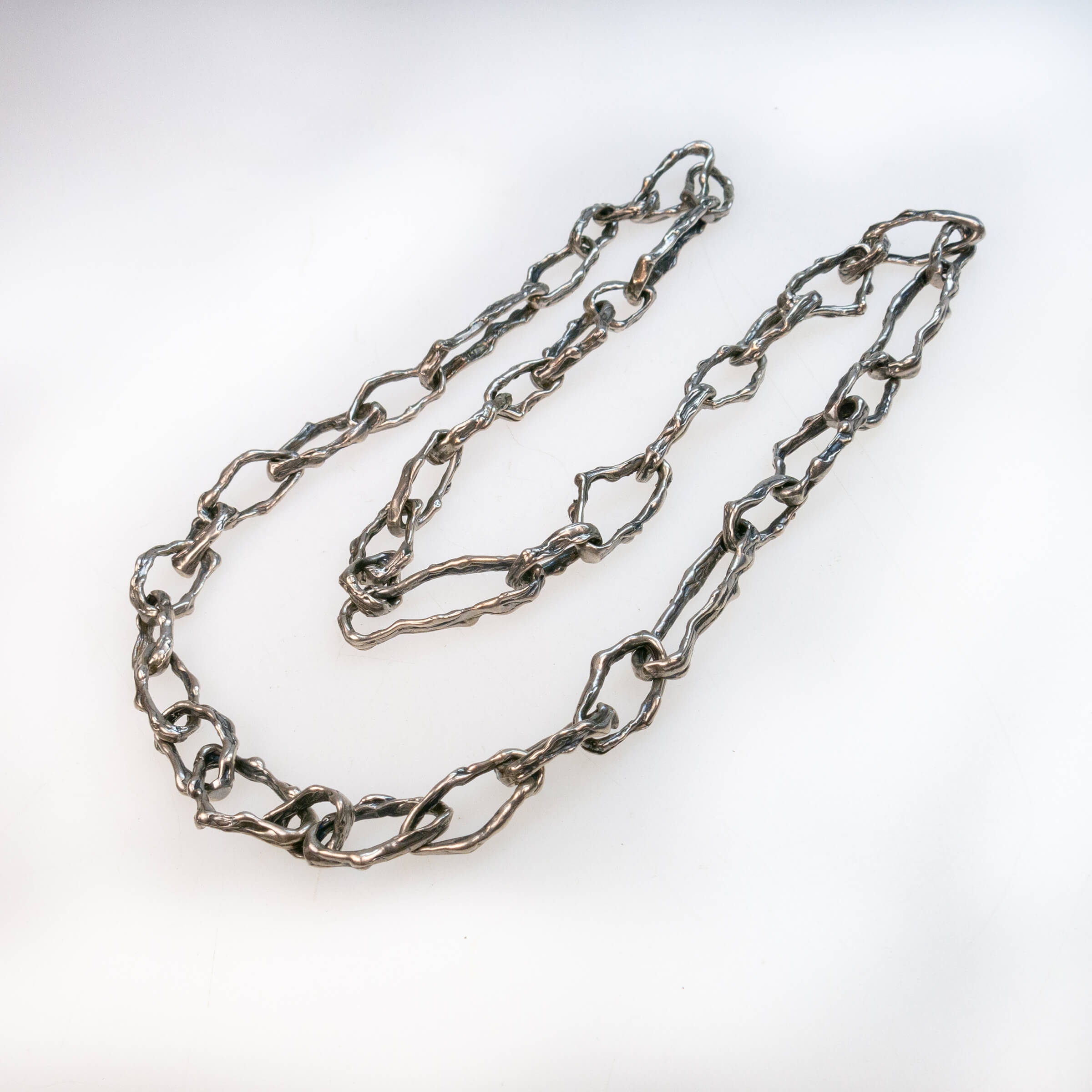 Brutalist Abstract Silver Oval Link Endless Chain