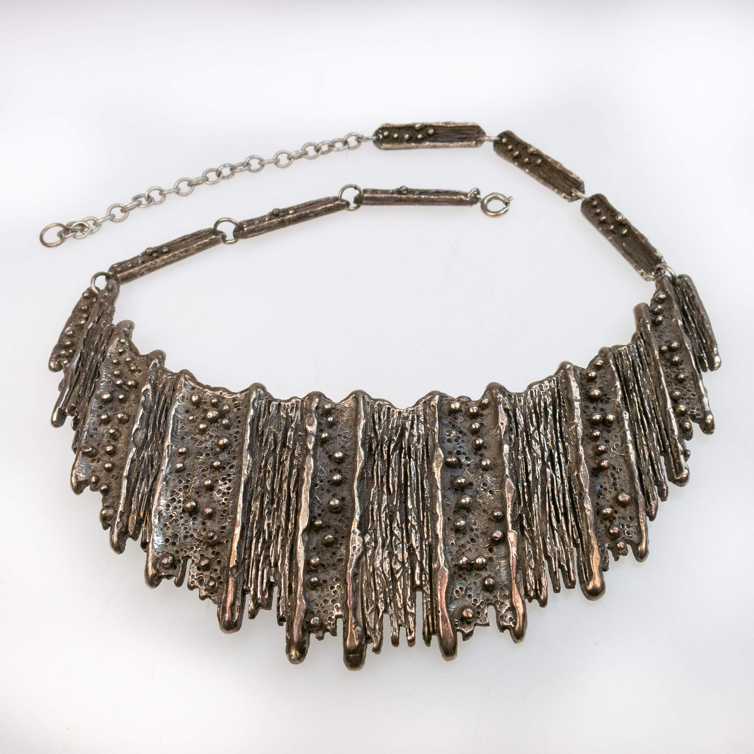 Guy Vidal Canadian Pewter Brutalist Abstract Bib Necklace
