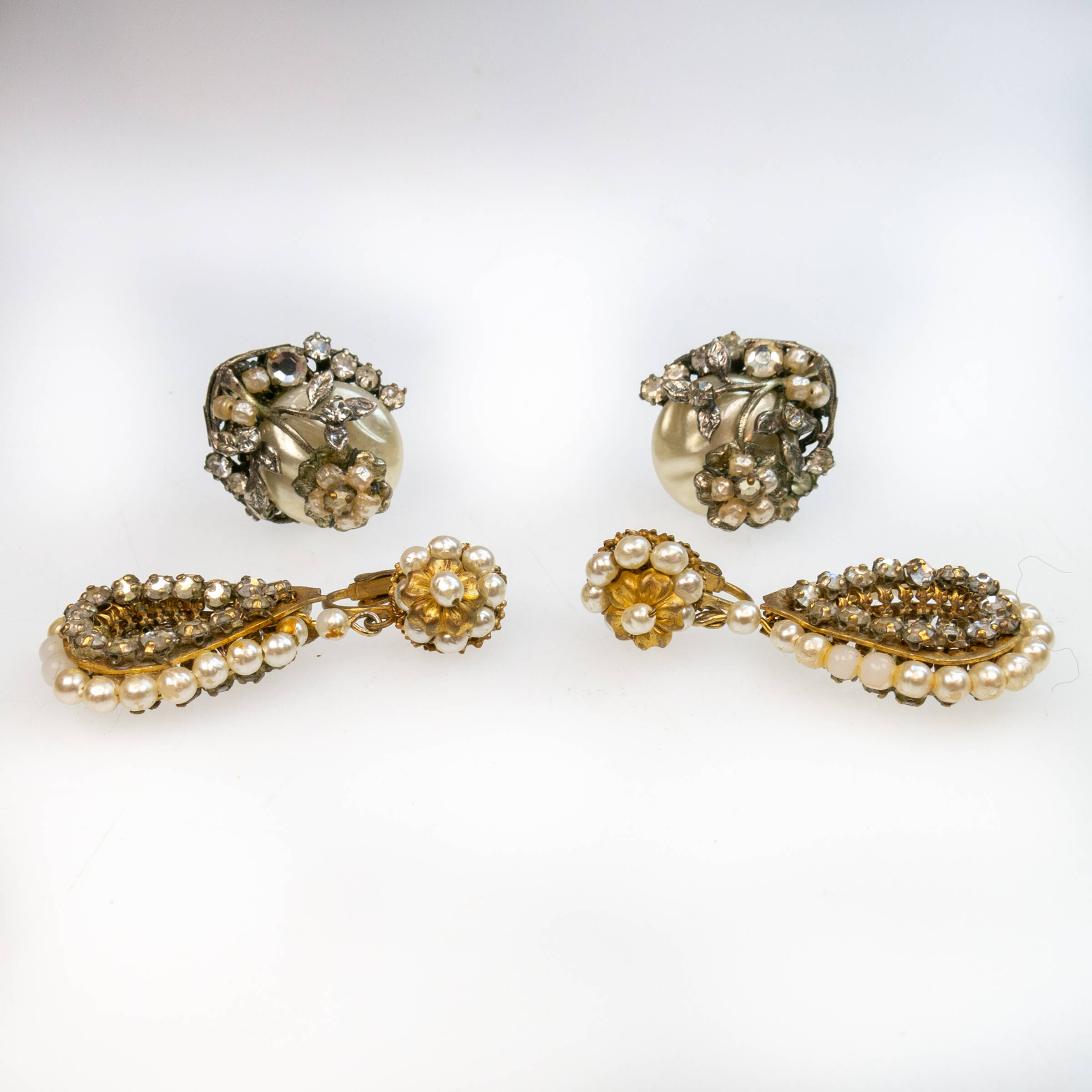 Pair Of Robert And A Pair Of Miriam Haskell Gold-Tone Metal Clip-Back Earrings
