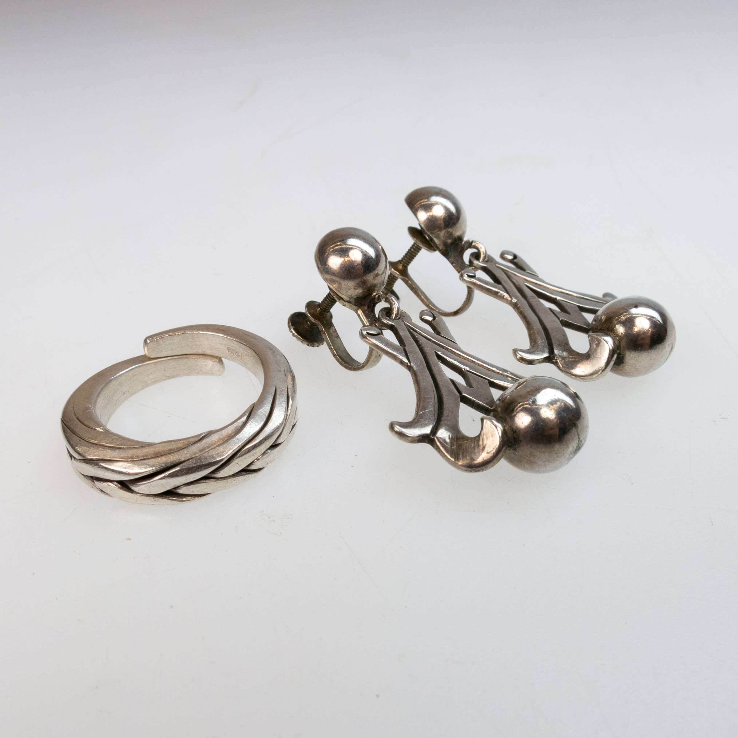Pair Of N. Sagal Mexican Sterling Silver Drop Earrings