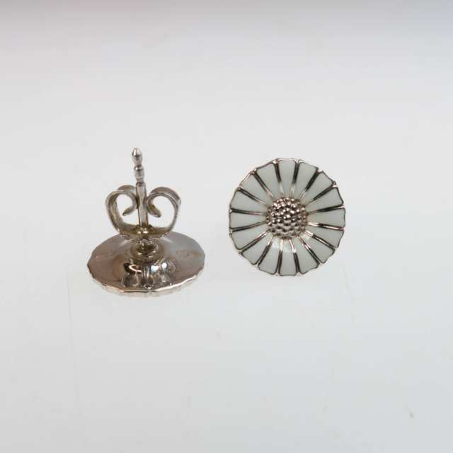 Pair Of Georg Jensen Danish Sterling Silver And Enamel Stud Earrings