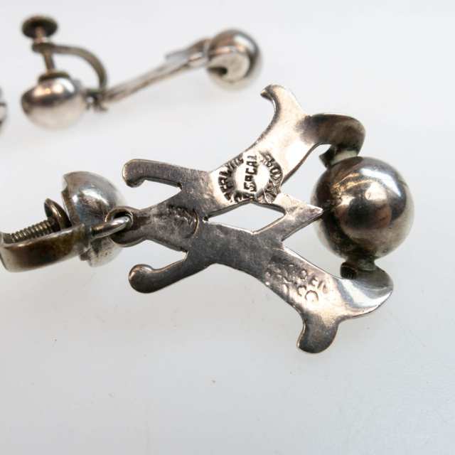 Pair Of N. Sagal Mexican Sterling Silver Drop Earrings
