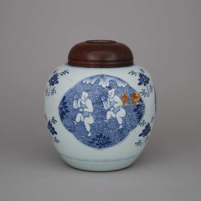 A Blue and White ‘Twin Boys’ Ginger Jar, 19th Century
