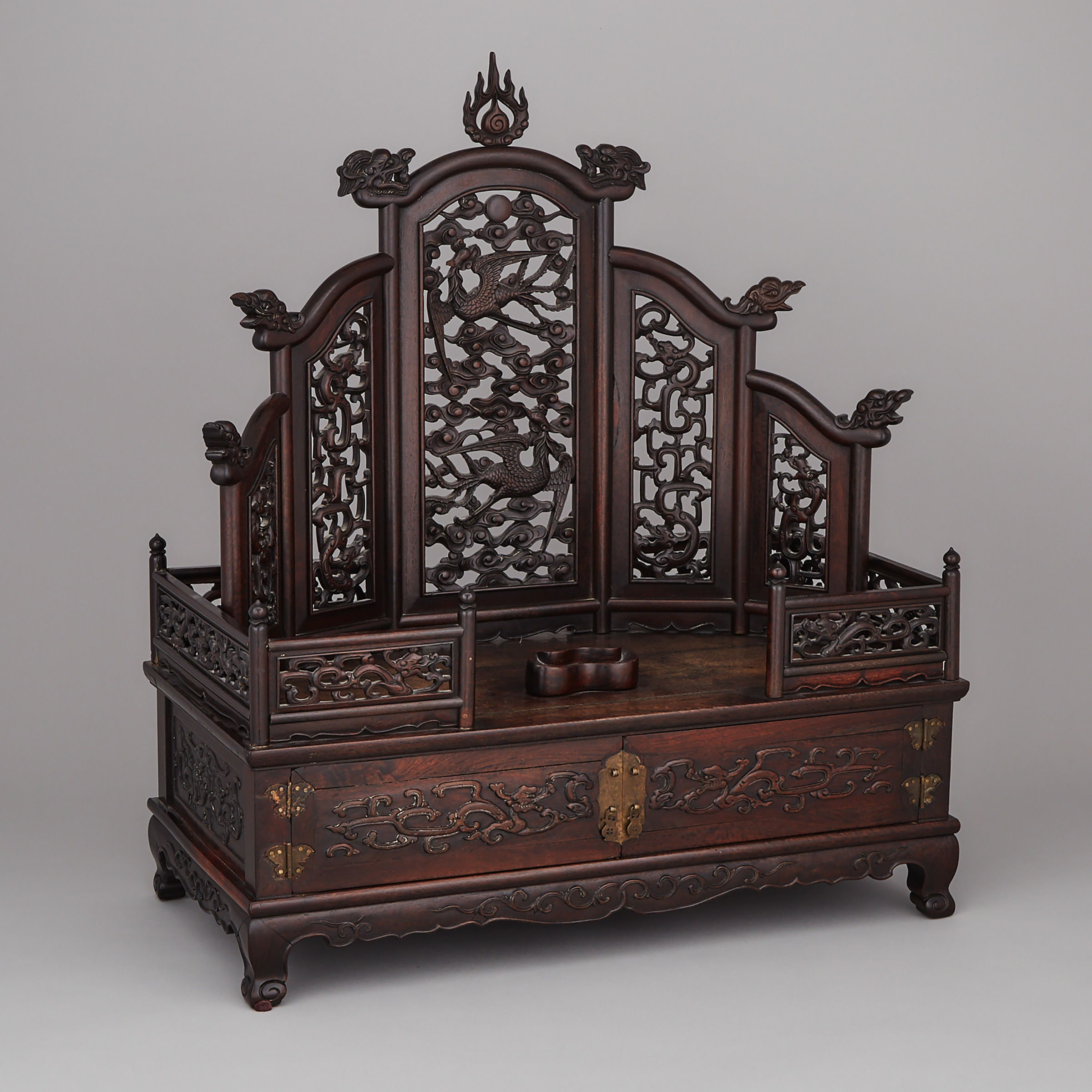 A Huali and Mixed Hardwood Carved Mirror Stand, 19th/Early 20th Century
