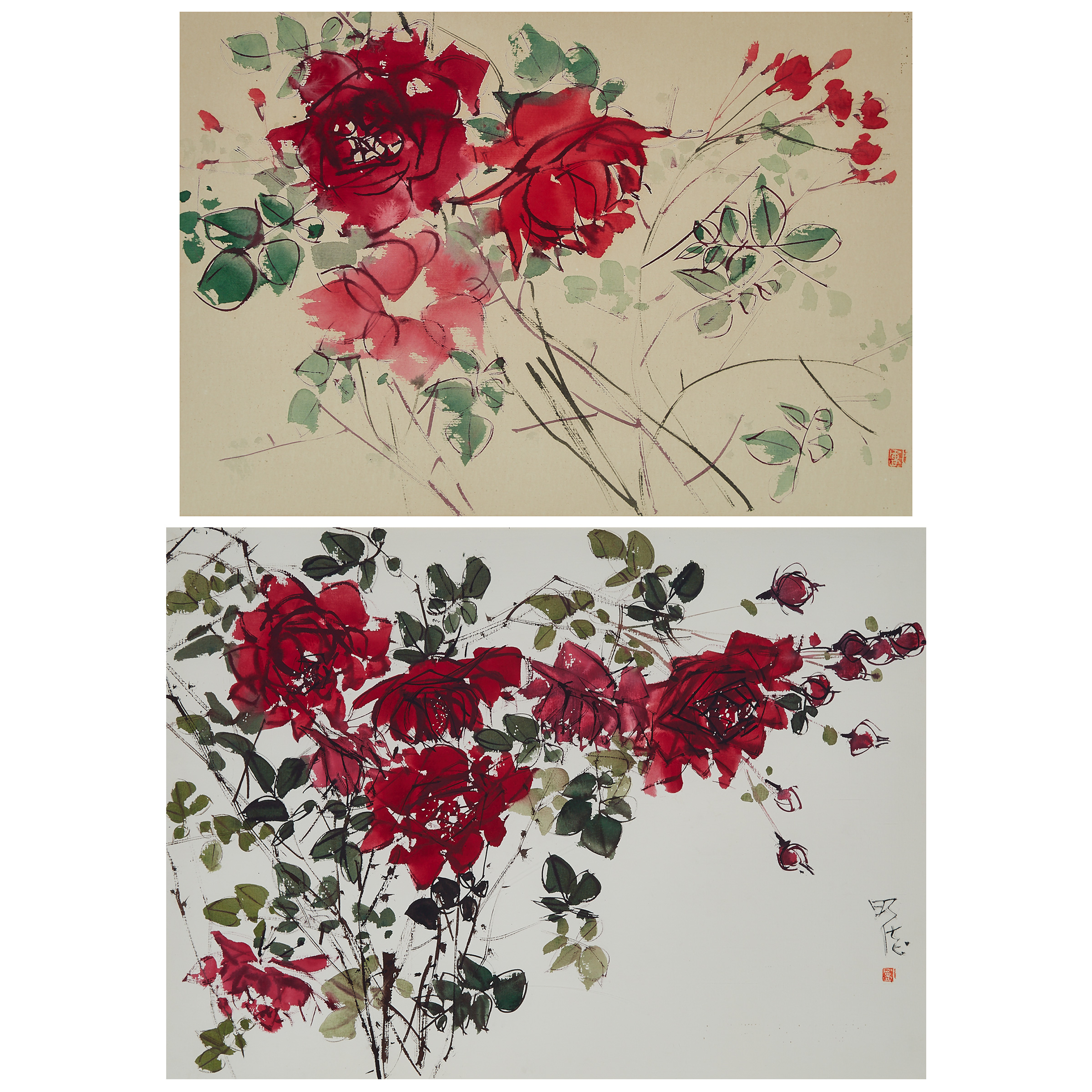 Earl Lu (1925-2005), Two Paintings of Red Roses