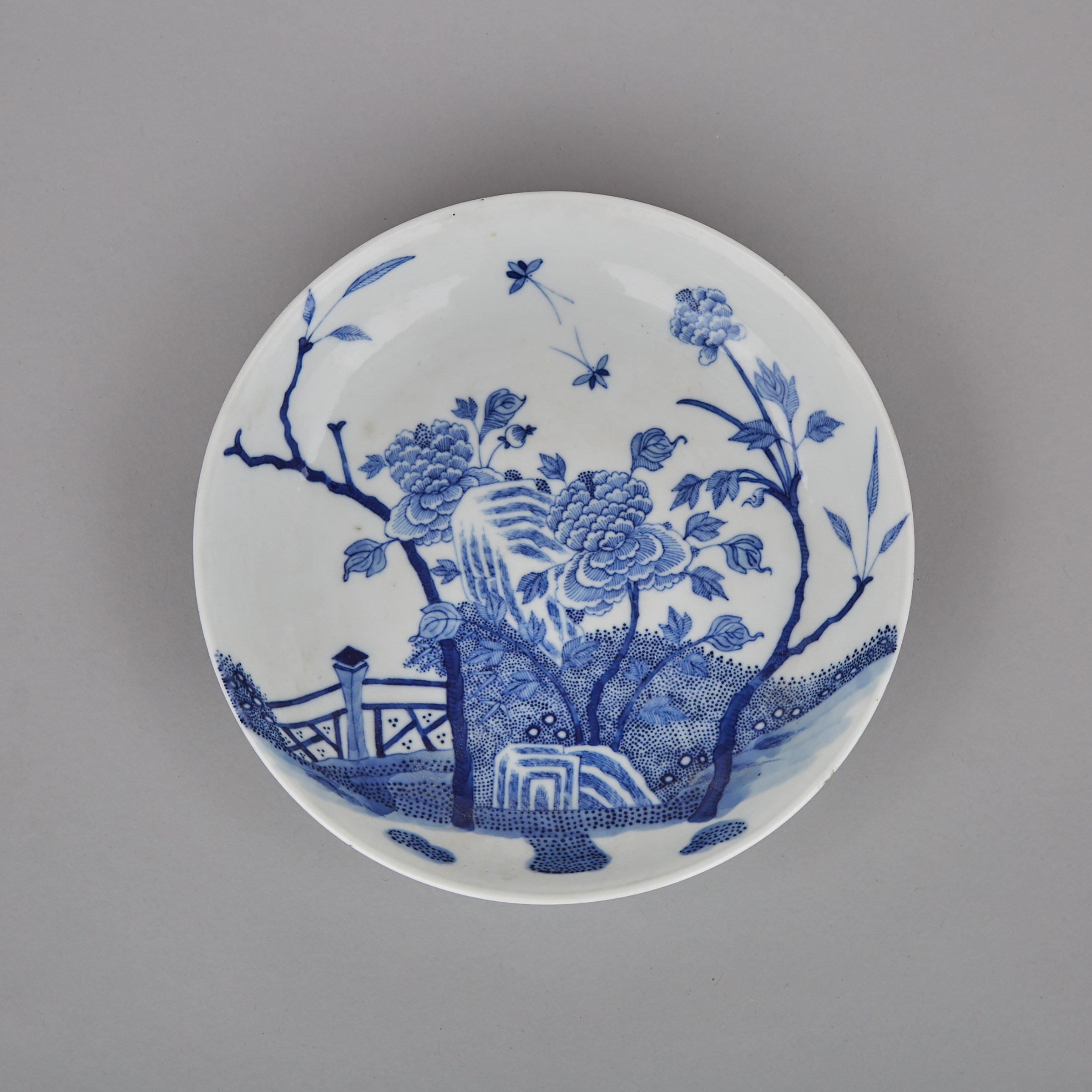 A Blue and White Peony Dish, Shende Tang Mark, 19th Century