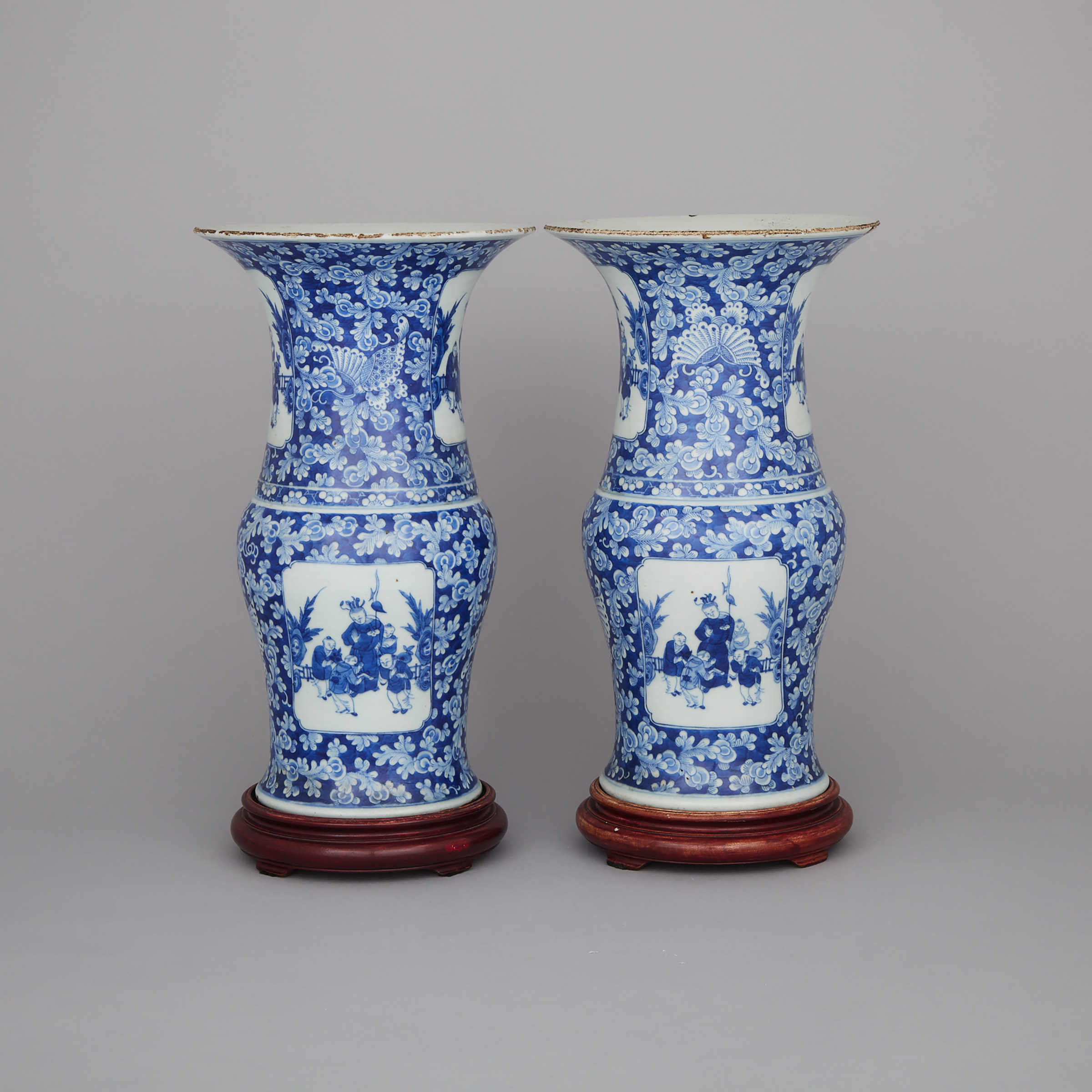A Pair of Blue and White Beaker Vases, 19th Century