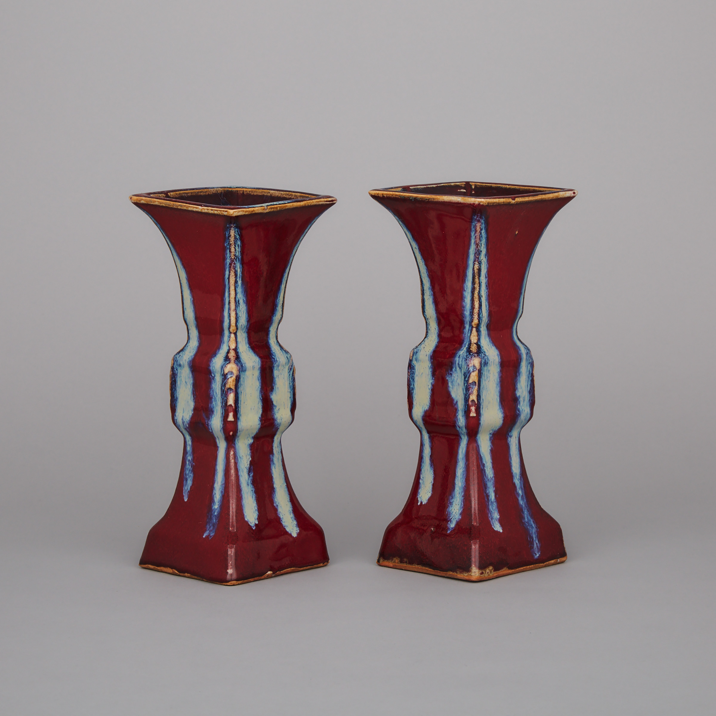 A Pair of Flambé Glazed Gu Vases, Republic Period