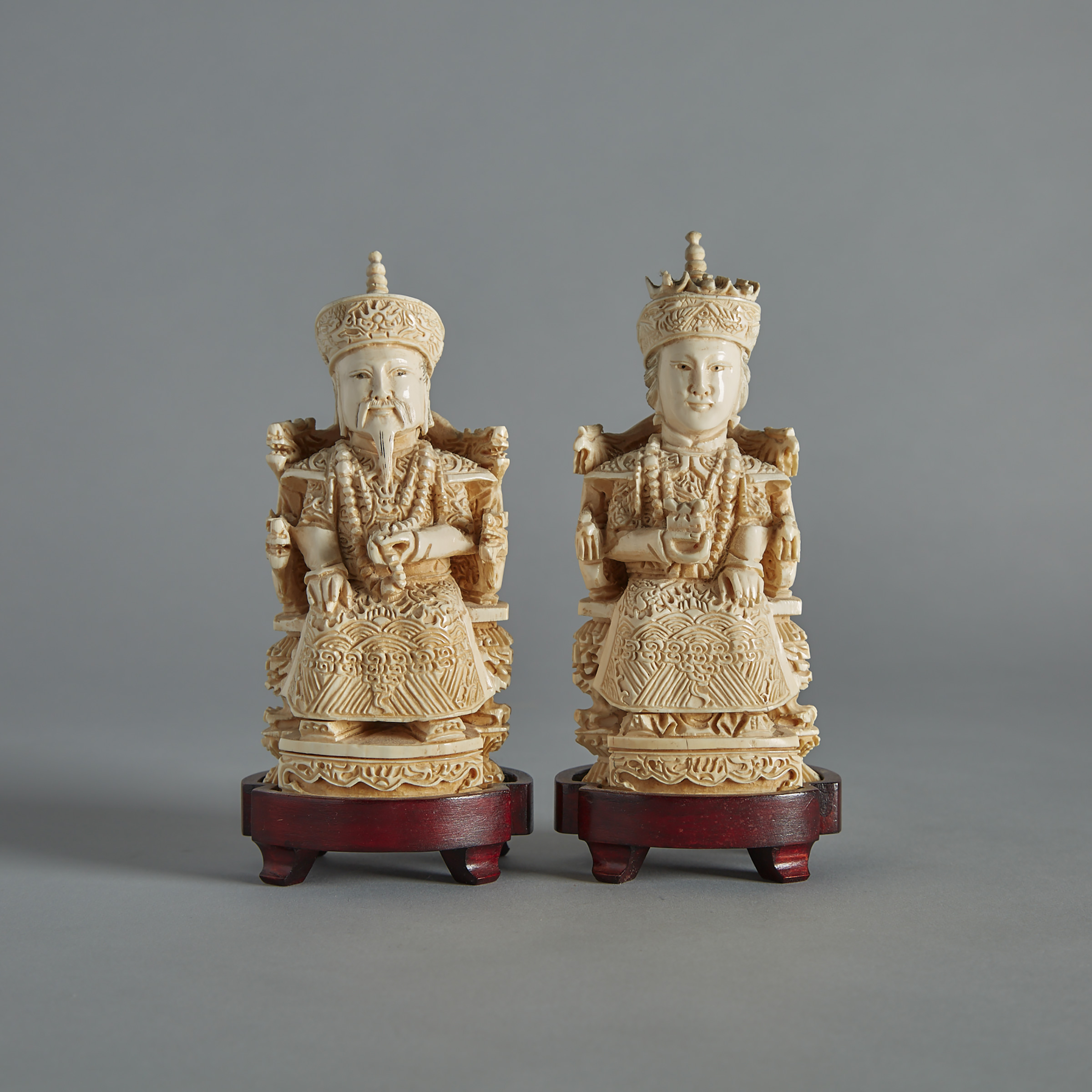 An Ivory Carved King and Queen Pair, Circa 1940