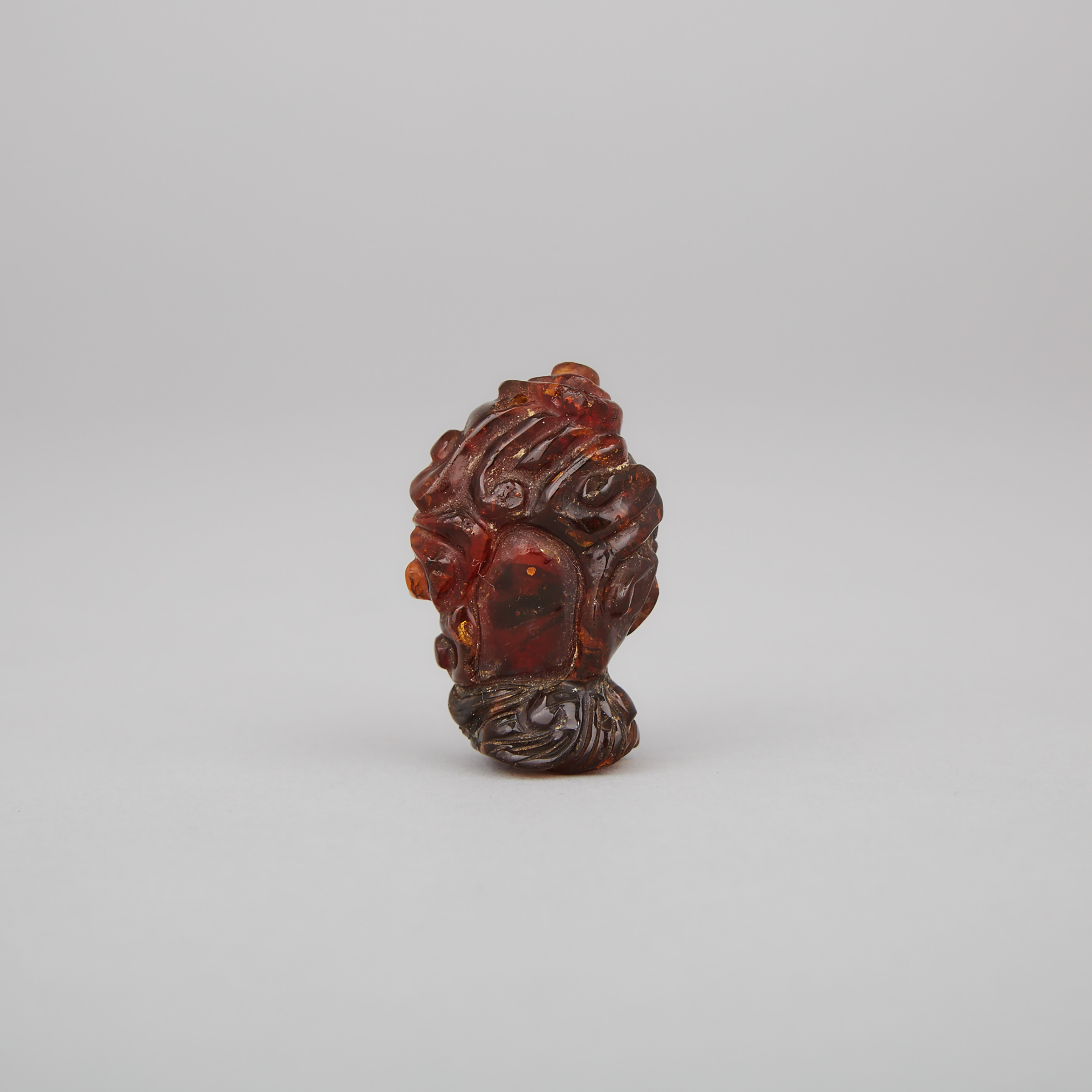 A Carved Amber Lingzhi Study with Interior Insect