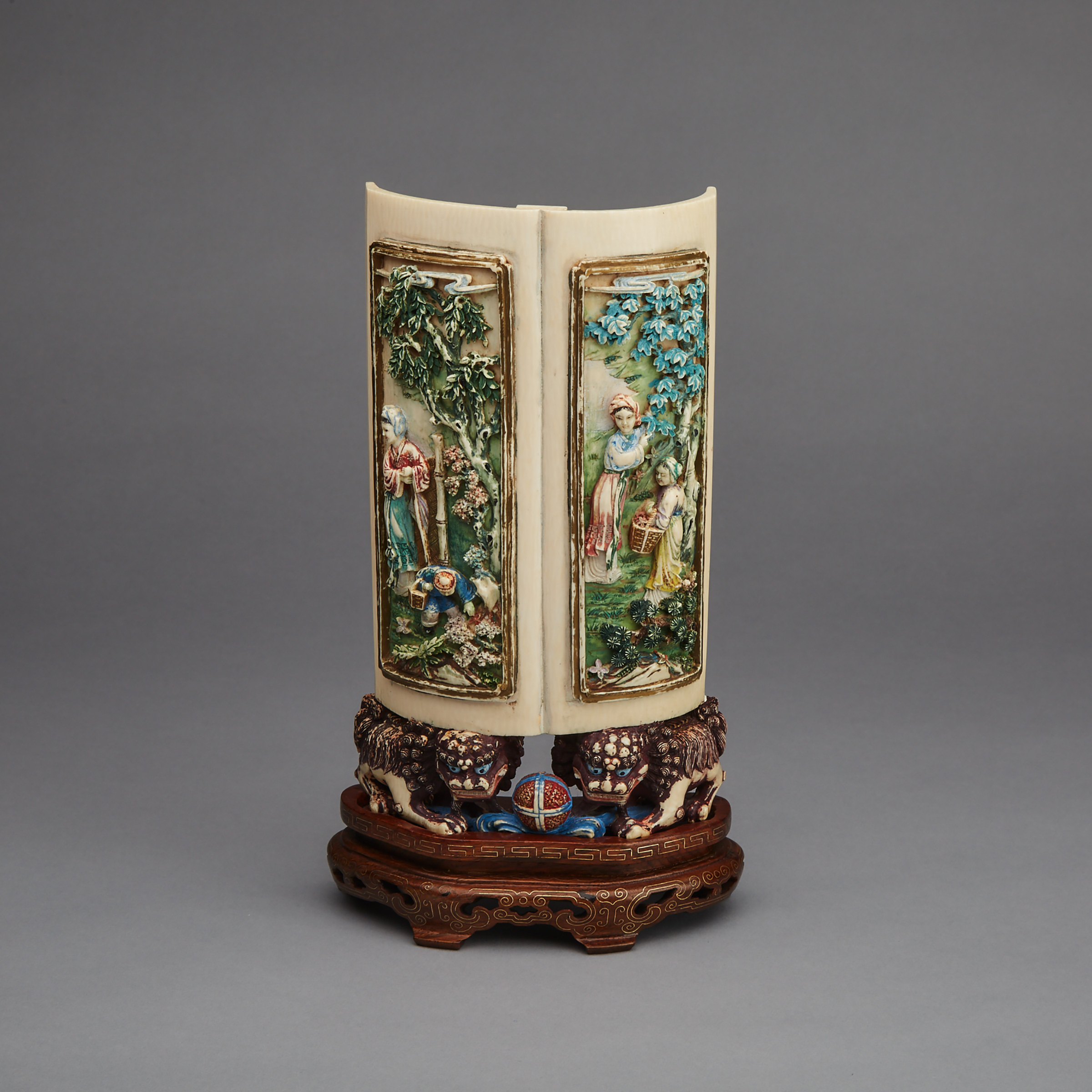 A Rare Polychrome Ivory ‘Gardens’ Panel, Circa 1900 