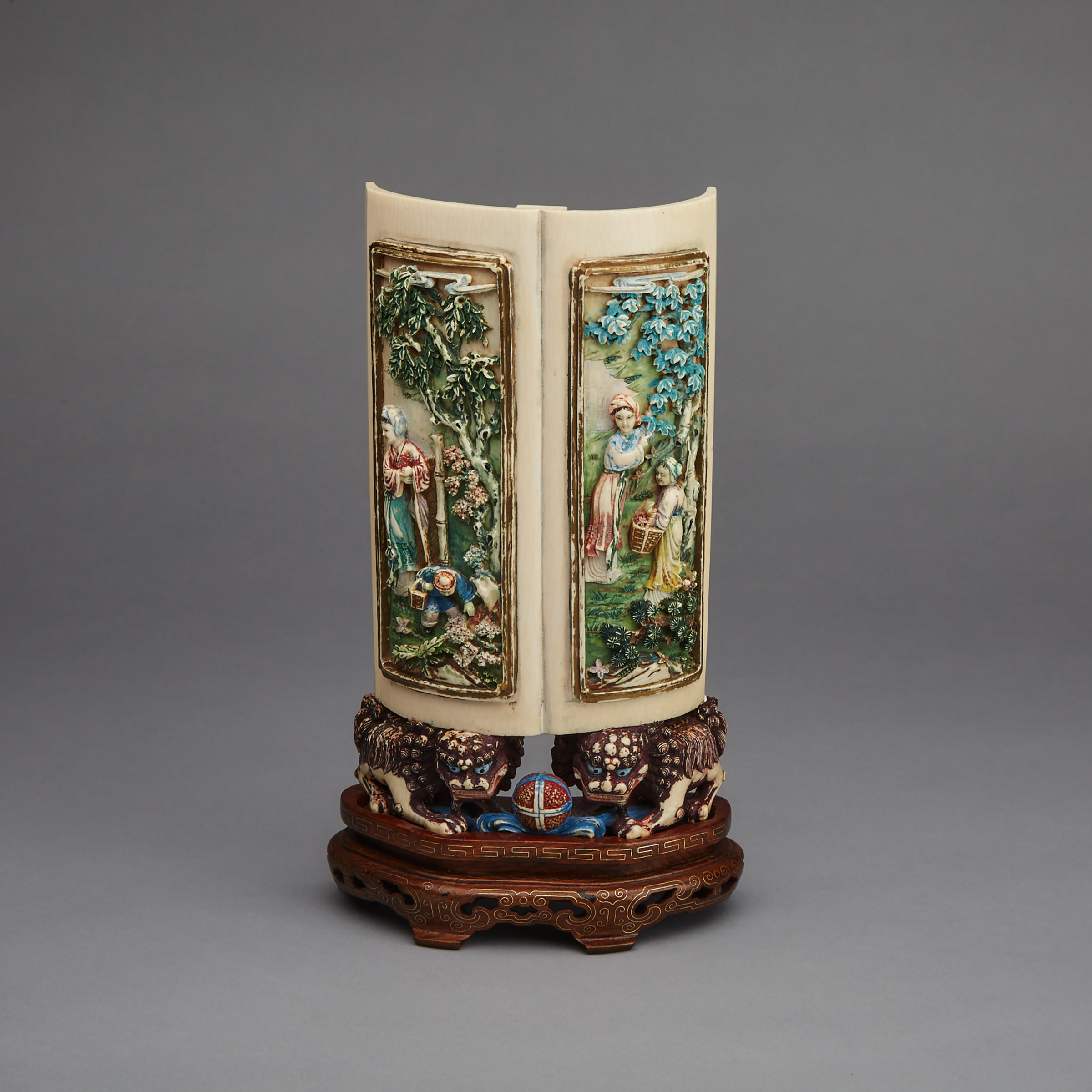 A Rare Polychrome Ivory ‘Gardens’ Panel, Circa 1900