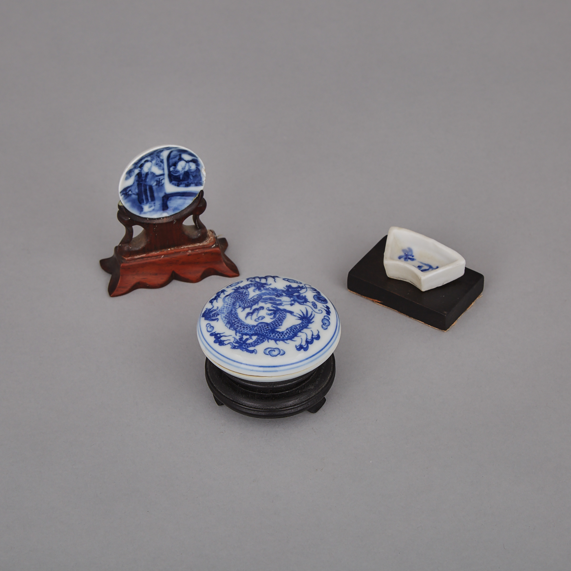 A Group of Three Blue and White Wares