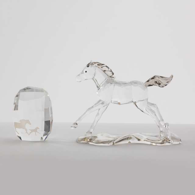 Four Swarovski Crystal Sun Catchers, Paperweight and Horse Figure, late 20th/early 21st century