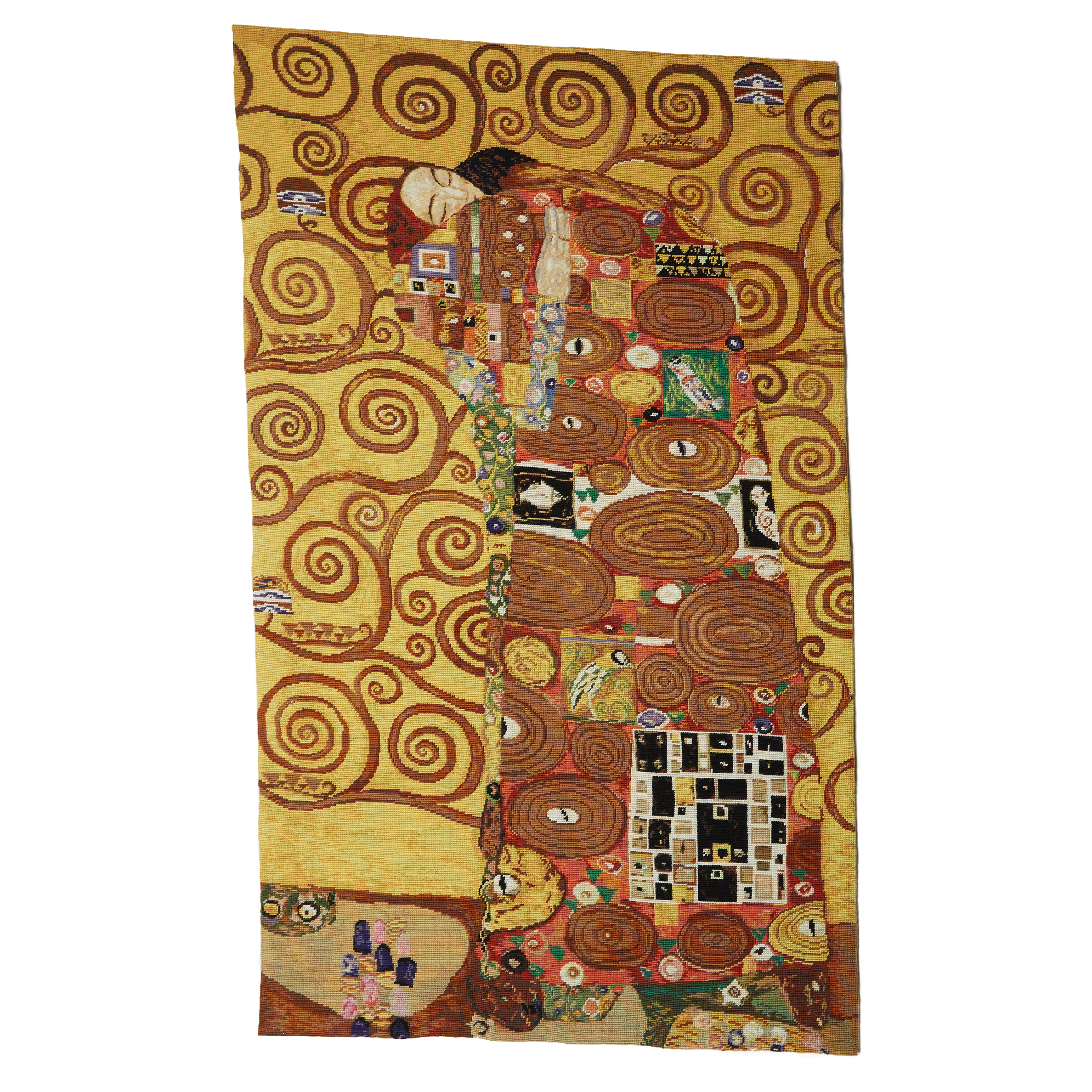 French Needlepoint Textile After Gustav Klimt’s “The Kiss”