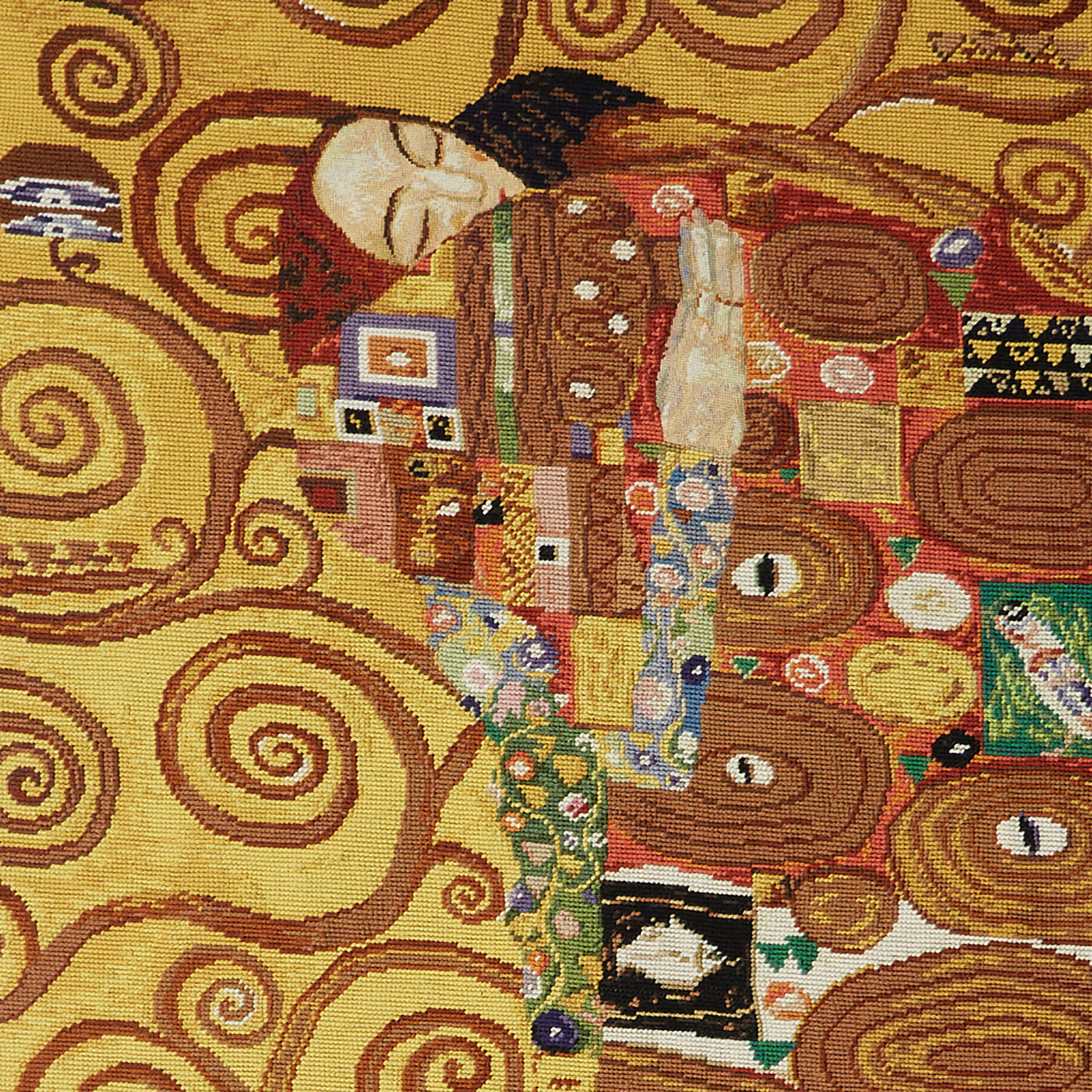 French Needlepoint Textile After Gustav Klimt’s “The Kiss”