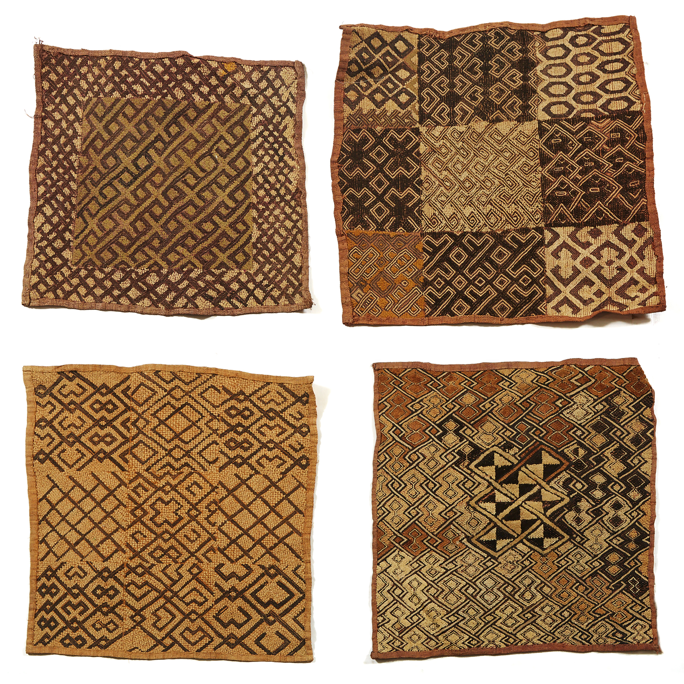 A Group of Four Kuba Woven Raffia Mats, early to mid 20th century