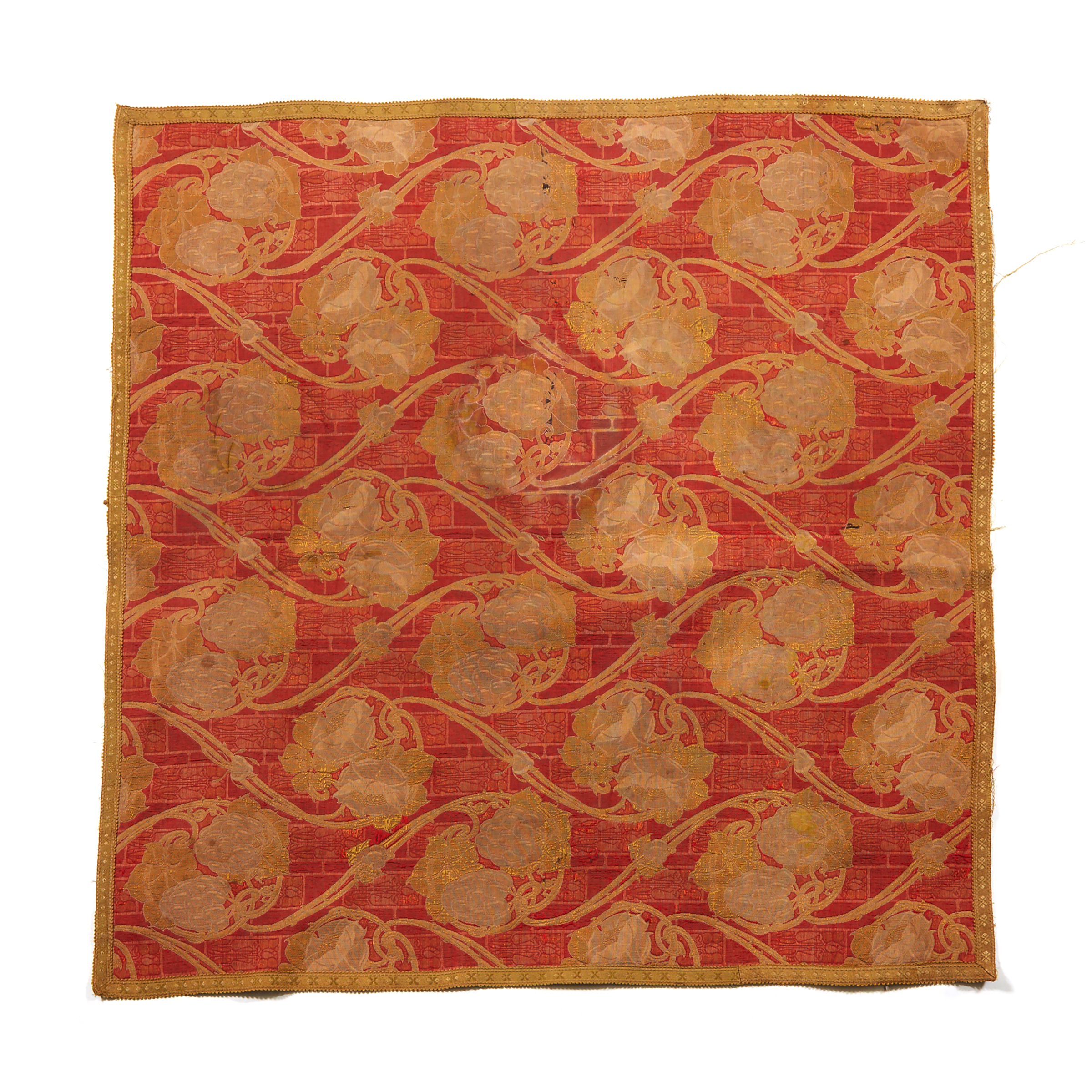 Art Nouveaux Textiles, one on silk with metallic thread highlights