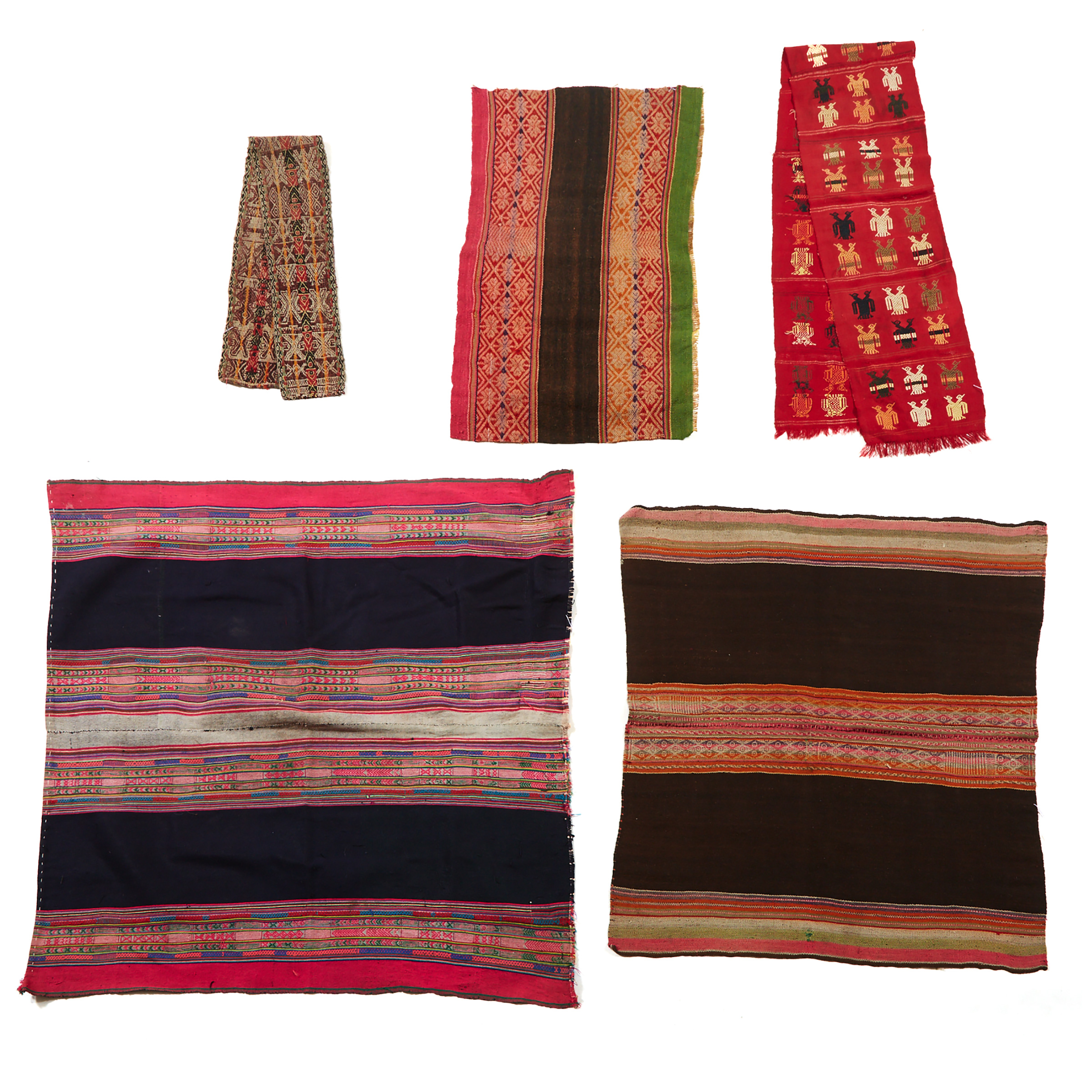 Group of Five South American Textiles, including Four Peruvian Aymara weavings