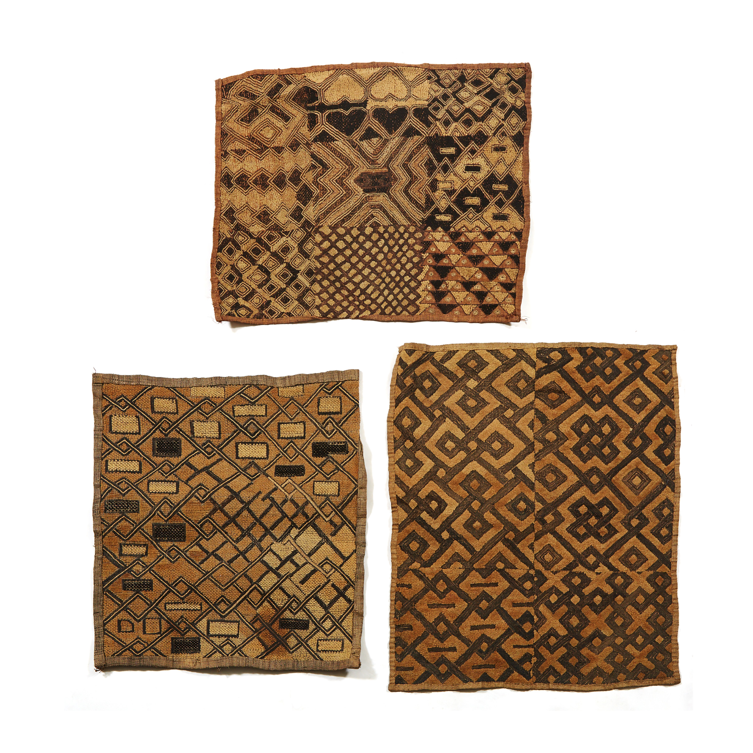 A Group of Three Kuba Woven Raffia Mats, Africa, early to mid 20th century