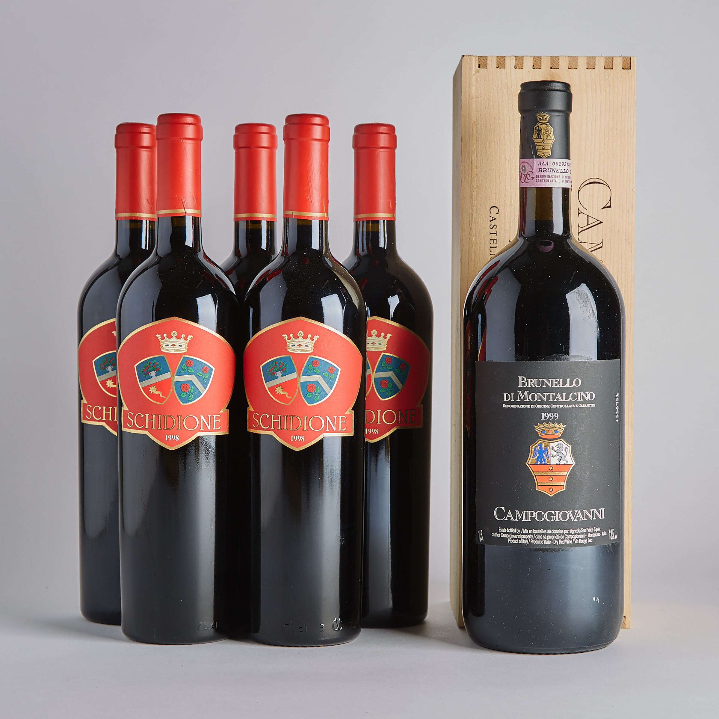 CAMPOGIOVANNI BRUNELLO DI MONTALCINO 1999 (1 MAG., OWC)
JACOPO BIONDI-SANTI SCHIDIONE 1998 (5)