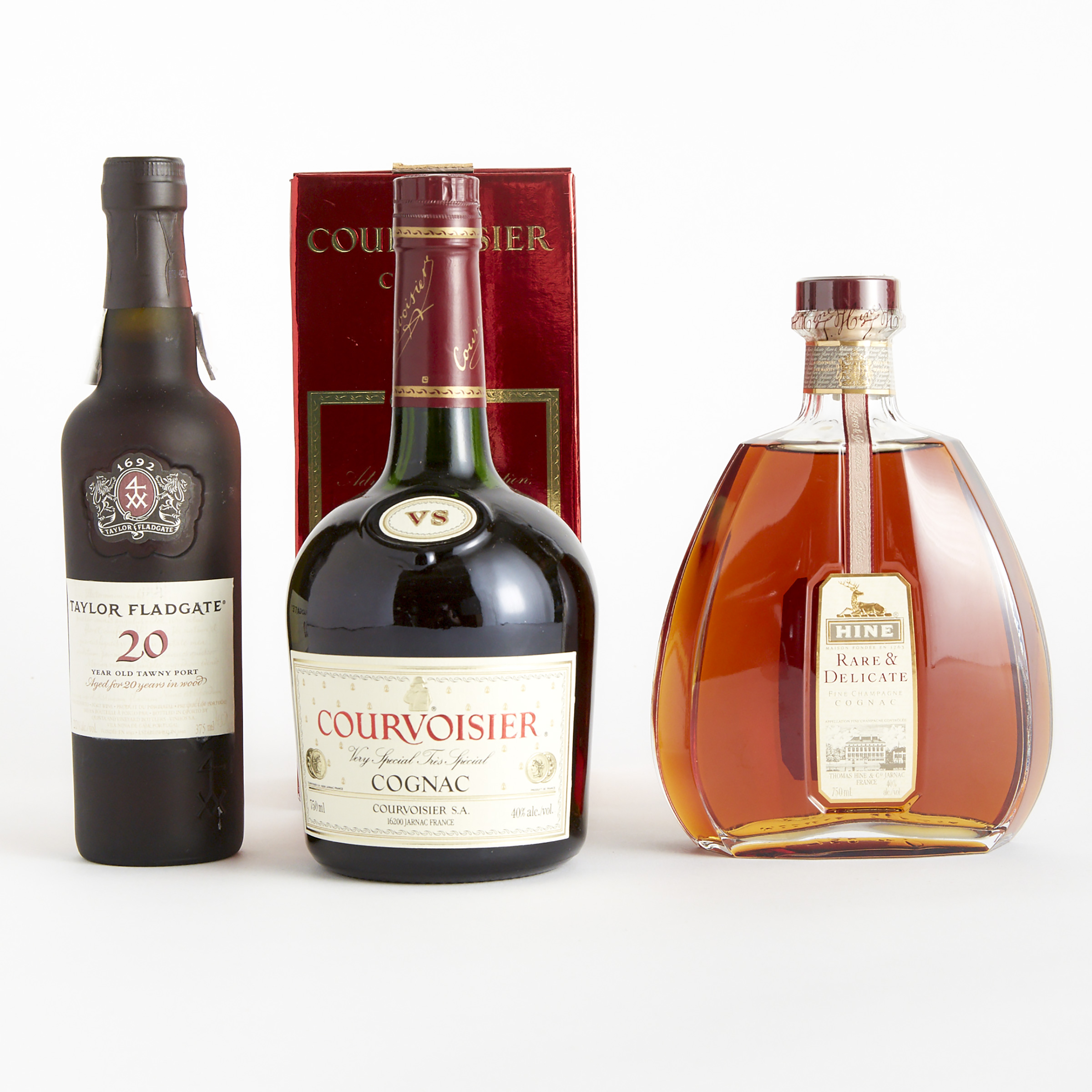 COURVOISIER COGNAC VS (ONE 750 ML)
HINE RARE & DELICATE FINE CHAMPAGNE COGNAC (ONE 750 ML)
TAYLOR FLADGATE 20 YEAR OLD TAWNY PORT 20 YEARS (ONE 375 ML)