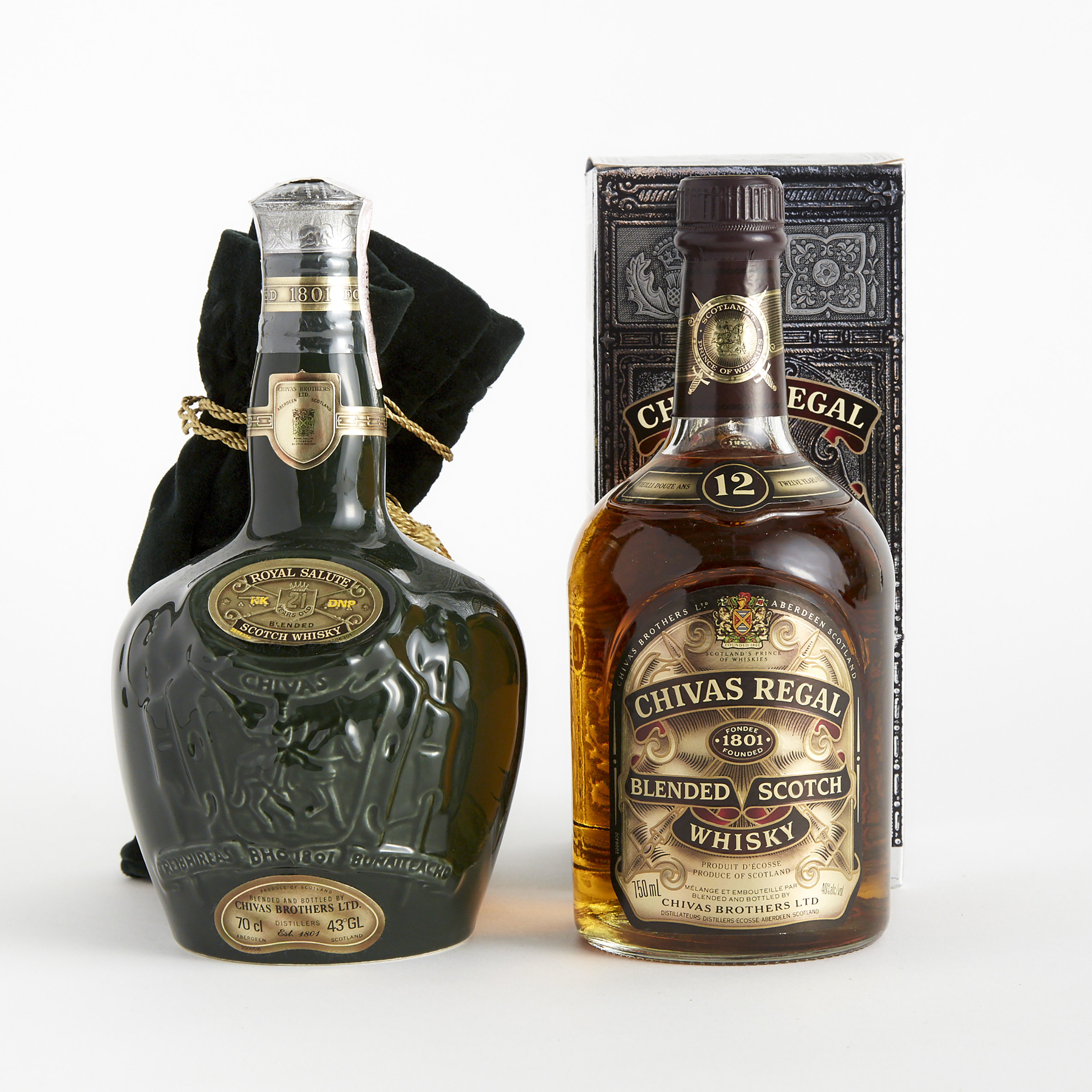CHIVAS REGAL BLENDED SCOTCH WHISKY 12 YEARS (ONE 750 ML)
ROYAL SALUTE BLENDED SCOTCH WHISKY 21 YEARS (ONE 70 CL)