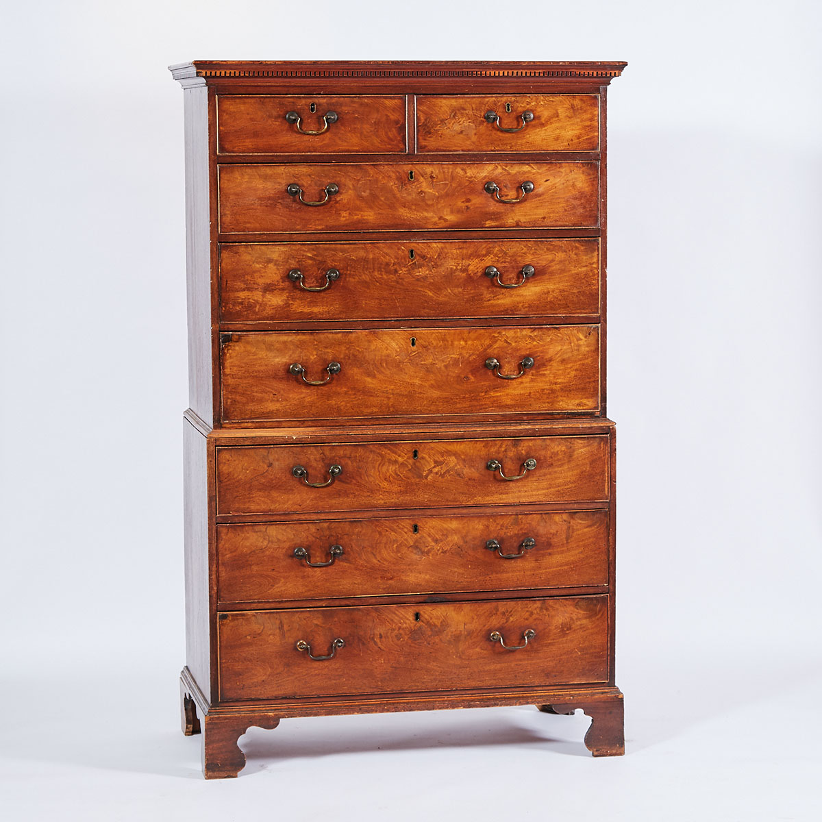 Georgian Flame Mahogany Chest on Chest, mid 18th century