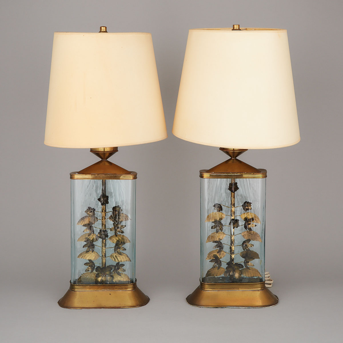 Pair of Brass and Glass Table Lamps by Cruz, Cuernavaca, Morelos, Mexico, mid 20th century