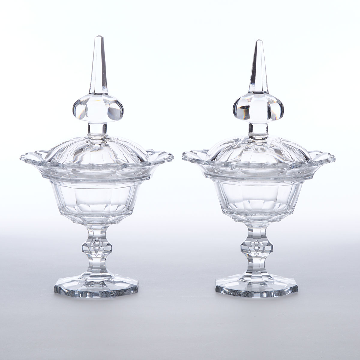 Pair of Continental Cut Glass Sweetmeat Vases and Covers, late 19th century