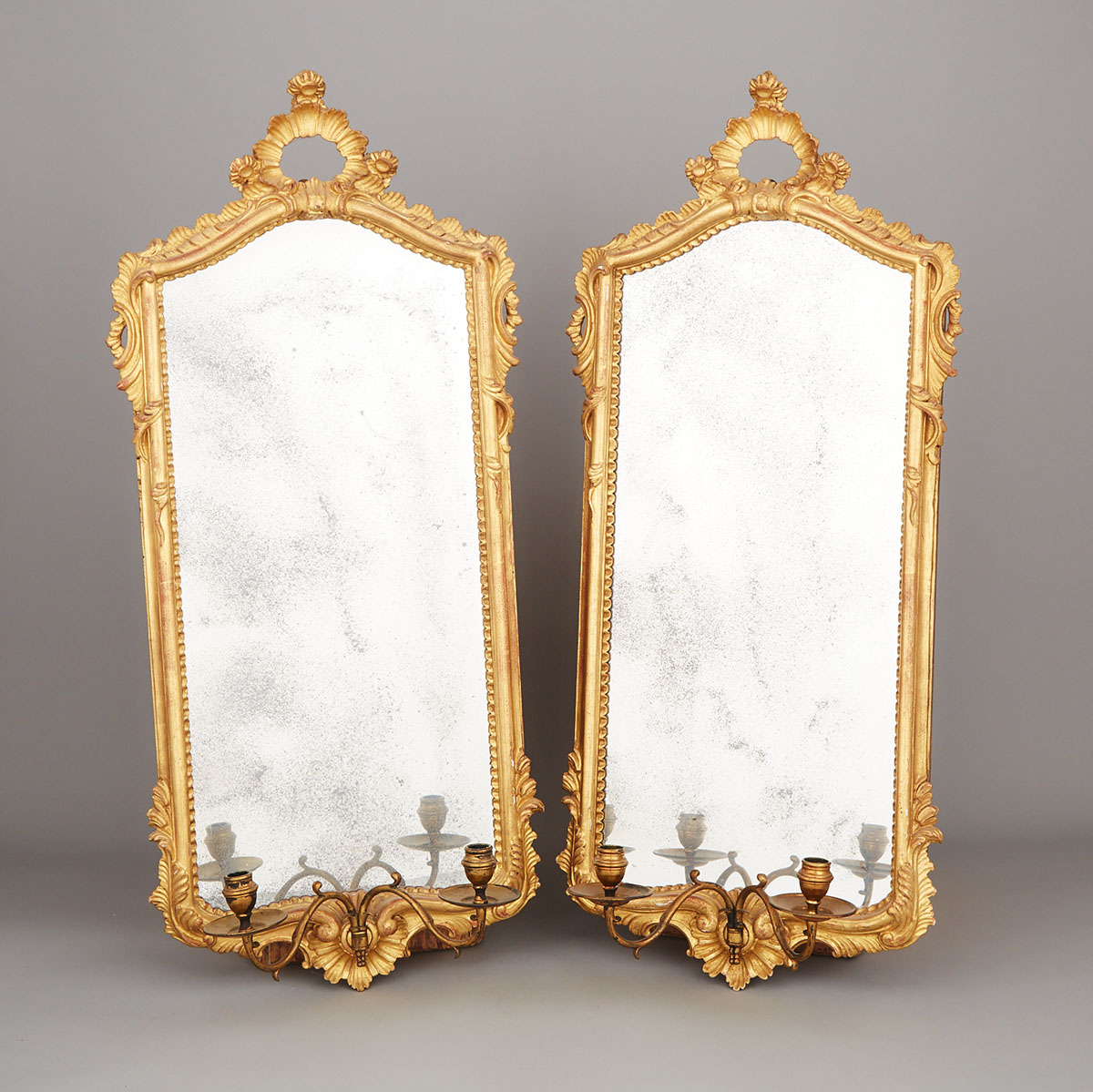 Pair of Italian Mirrored Giltwood Wall Sconces, mid 20th century