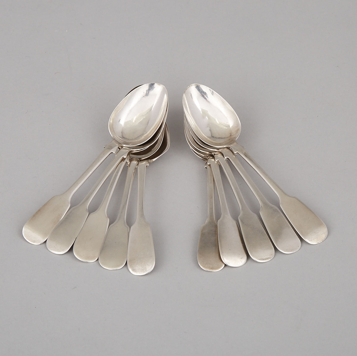 Ten Canadian Silver Fiddle Pattern Tea Spoons, Julius Cornelius, Halifax, N.S., c.1870-80