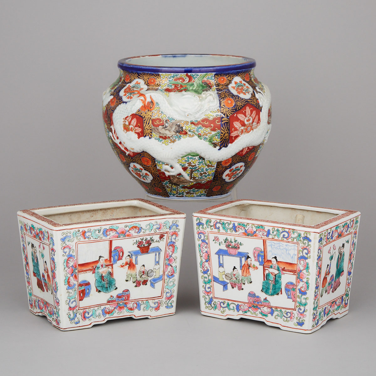 Pair of Chinese Porcelain Planters and Another, Japanese, 20th century