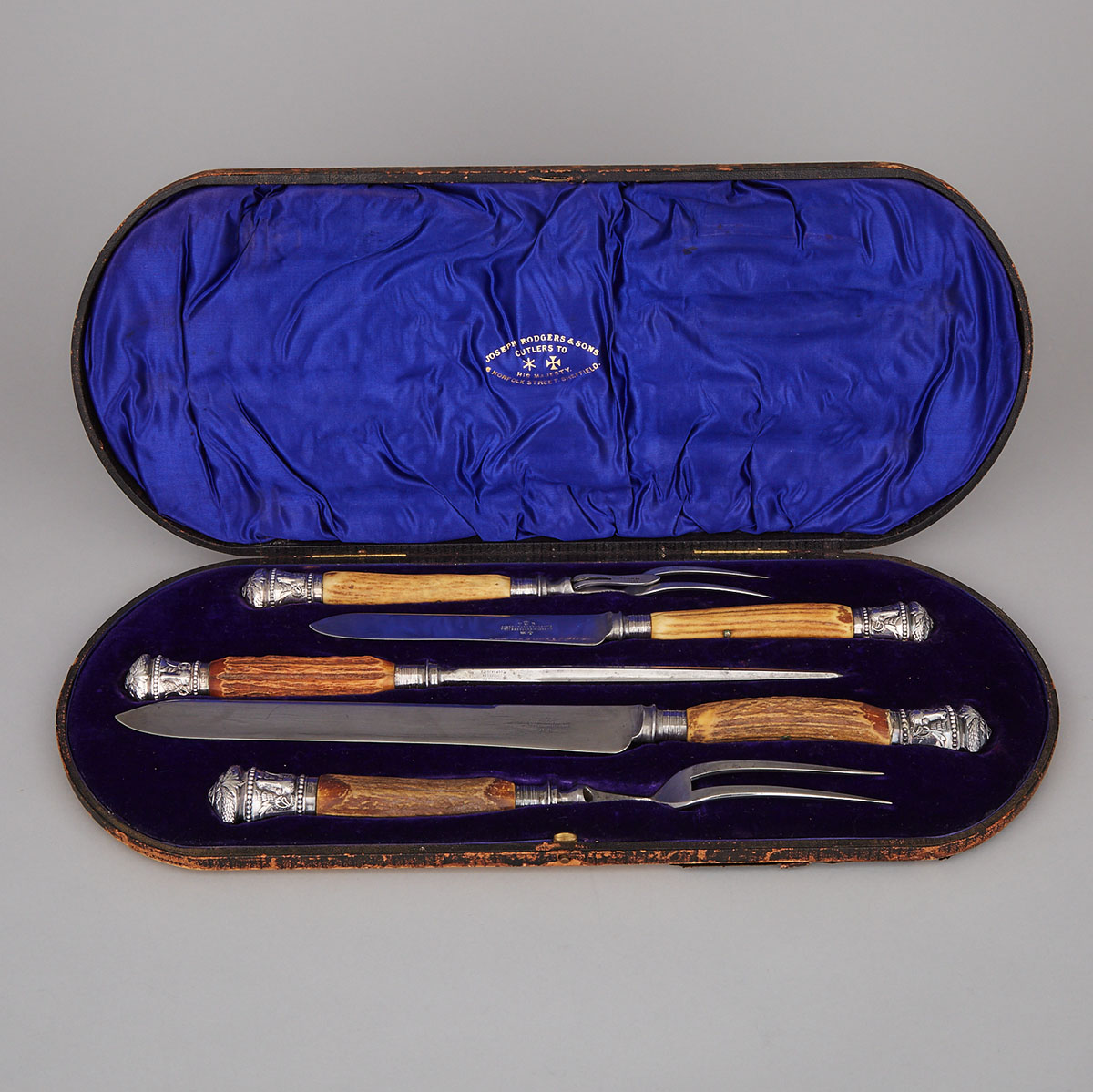 English Silver Mounted Carving Set, Joseph Rodgers & Sons, Sheffield, 1902