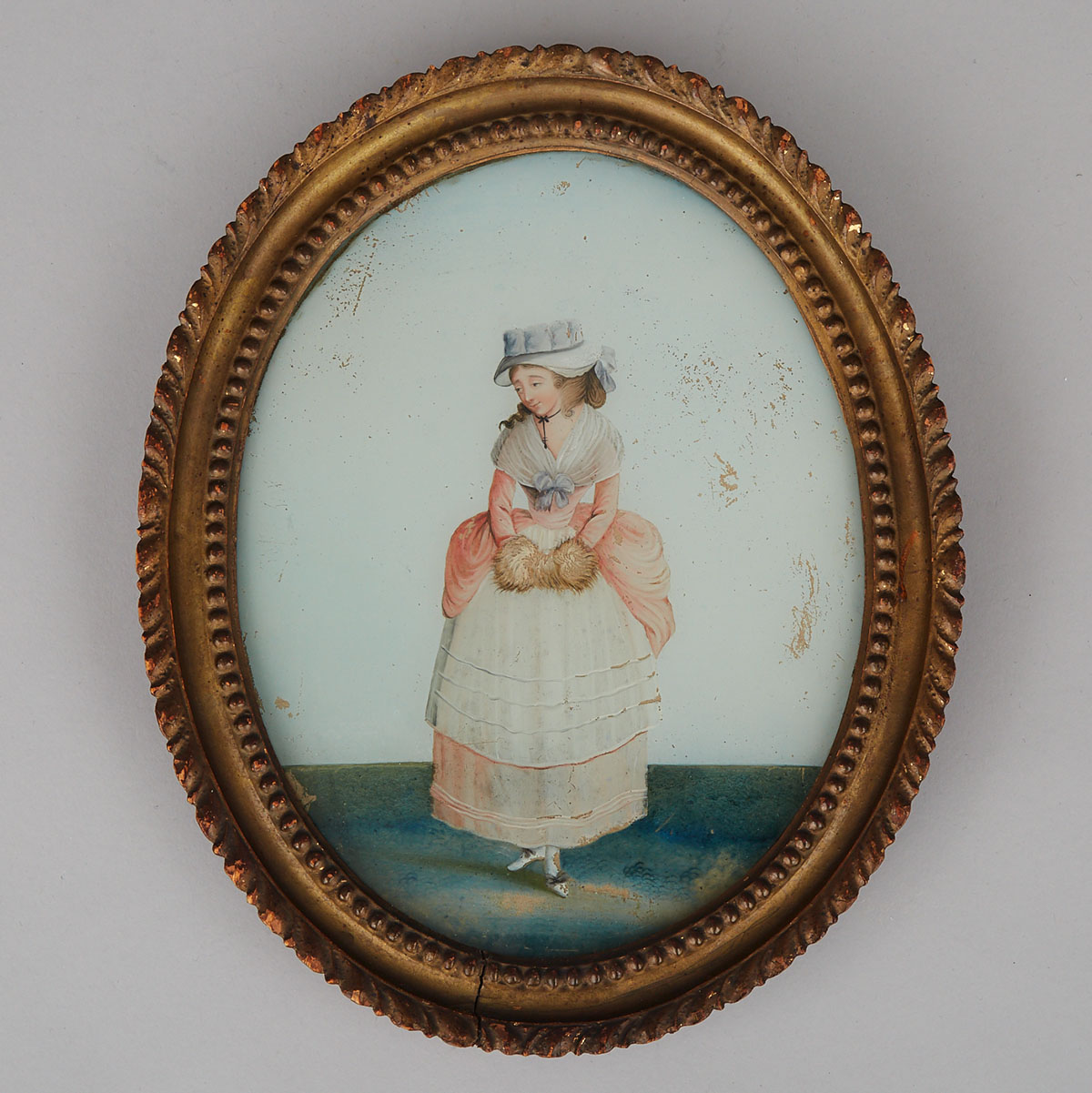 Late Georgian Reverse Painting on Glass of a Young Woman, early 19th century