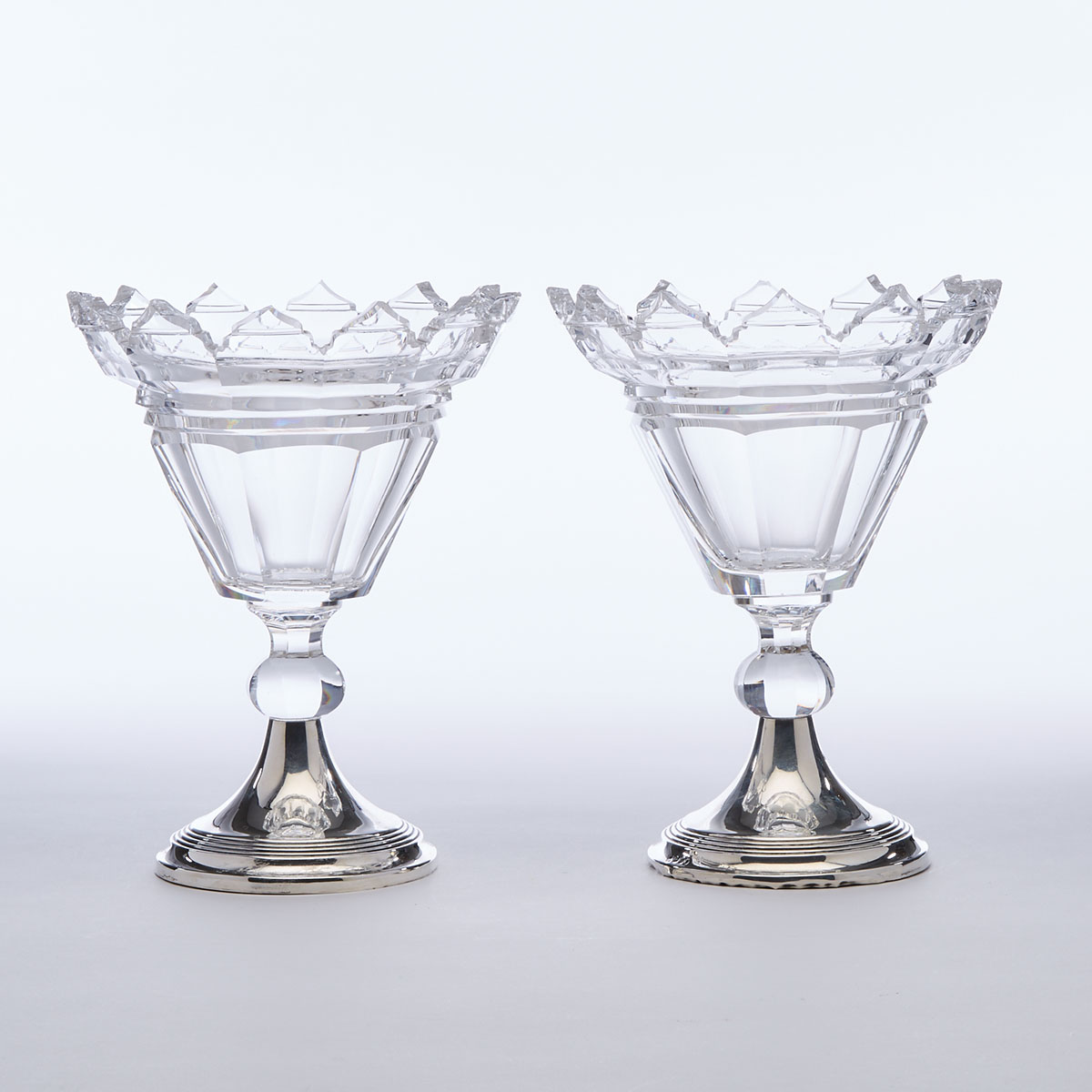 Pair of Dutch Silver Mounted Cut Glass Vases, Schoonhoven, 1837