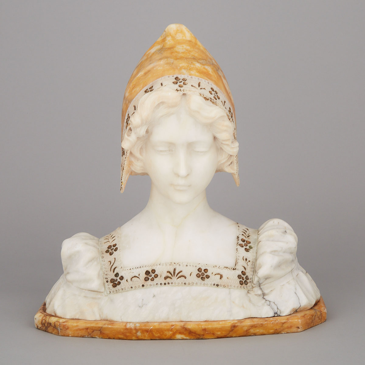 Austrian School White and Variegated Marble Bust of a Young Woman, c.1900