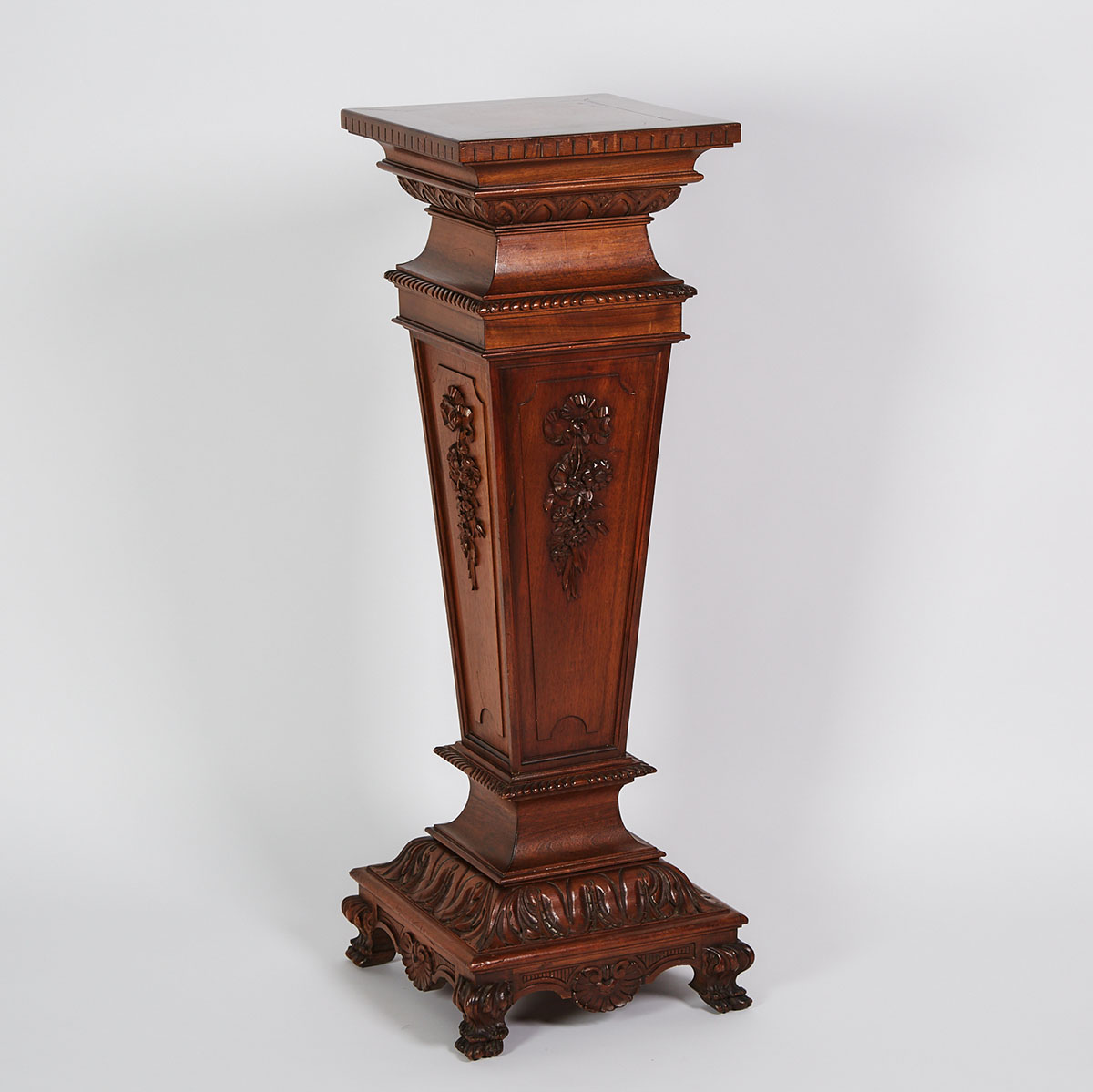 Neoclassical Carved Walnut Column Form Pedestal, 20th century