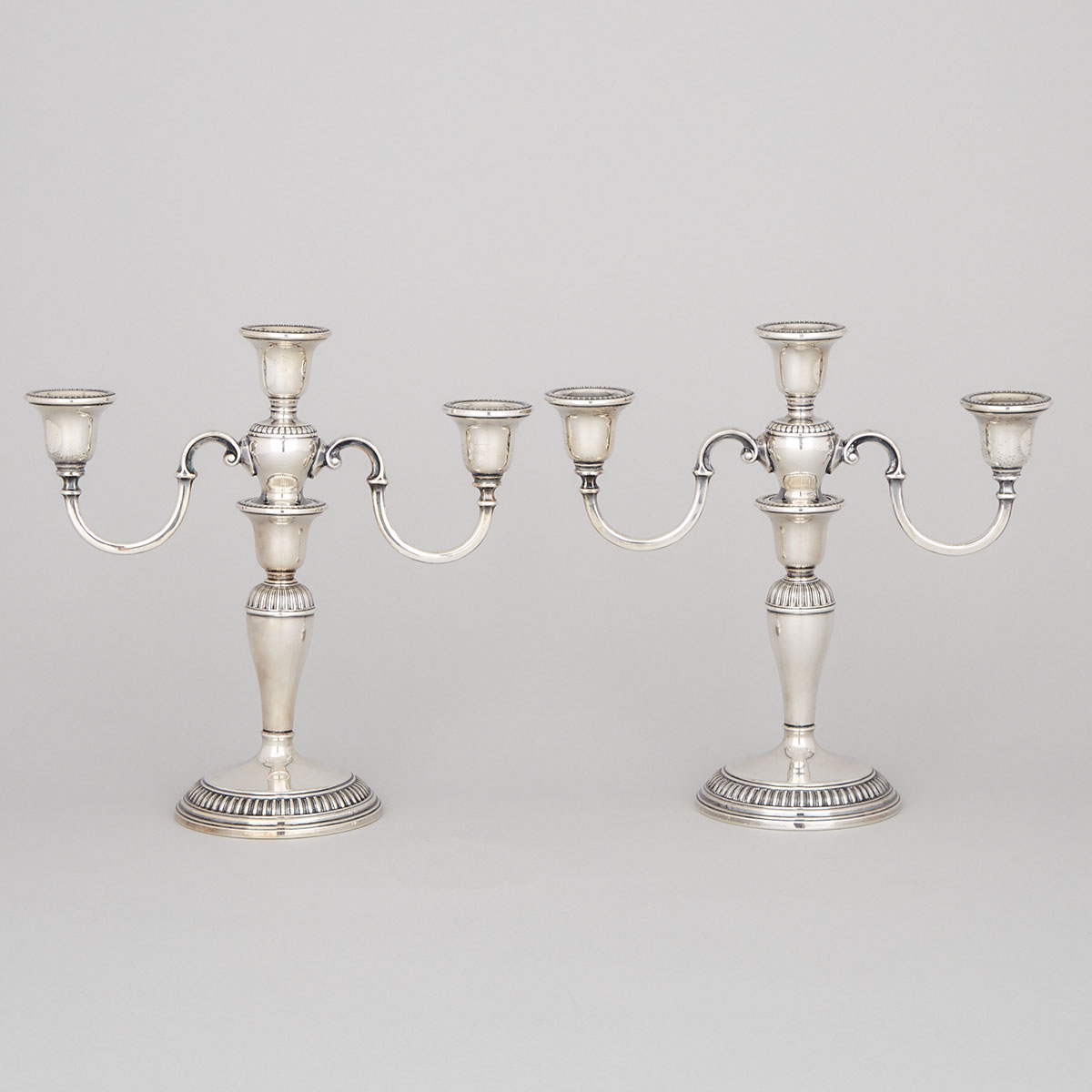 Pair of Canadian Silver Three-Light Candelabra, Henry Birks & Sons, Montreal, Que., 1964