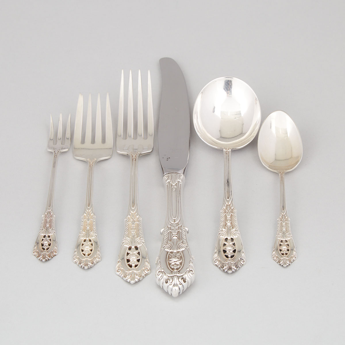 American Silver ‘Rosepoint’ and 'Grande Baroque' Pattern Flatware, Wallace Silversmiths, Wallingford, Ct., 20th century