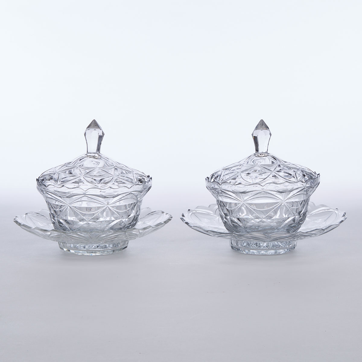 Pair of Continental Cut Glass Bowls with Covers and Stands, late 19th/early 20th century