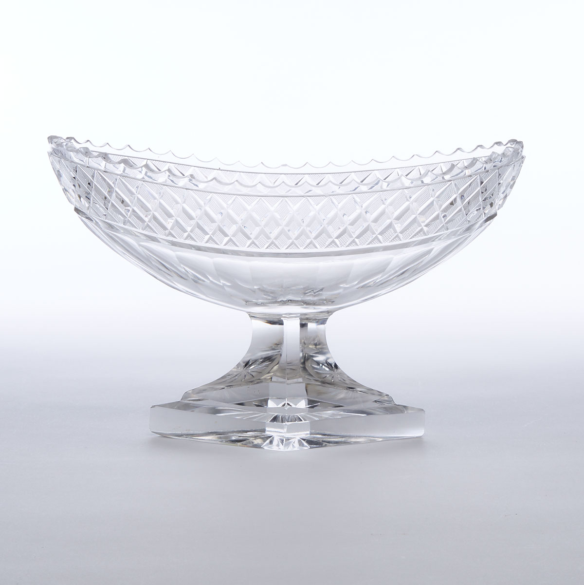 Continental Cut Glass Pedestal Footed Oval Bowl, late 19th century
